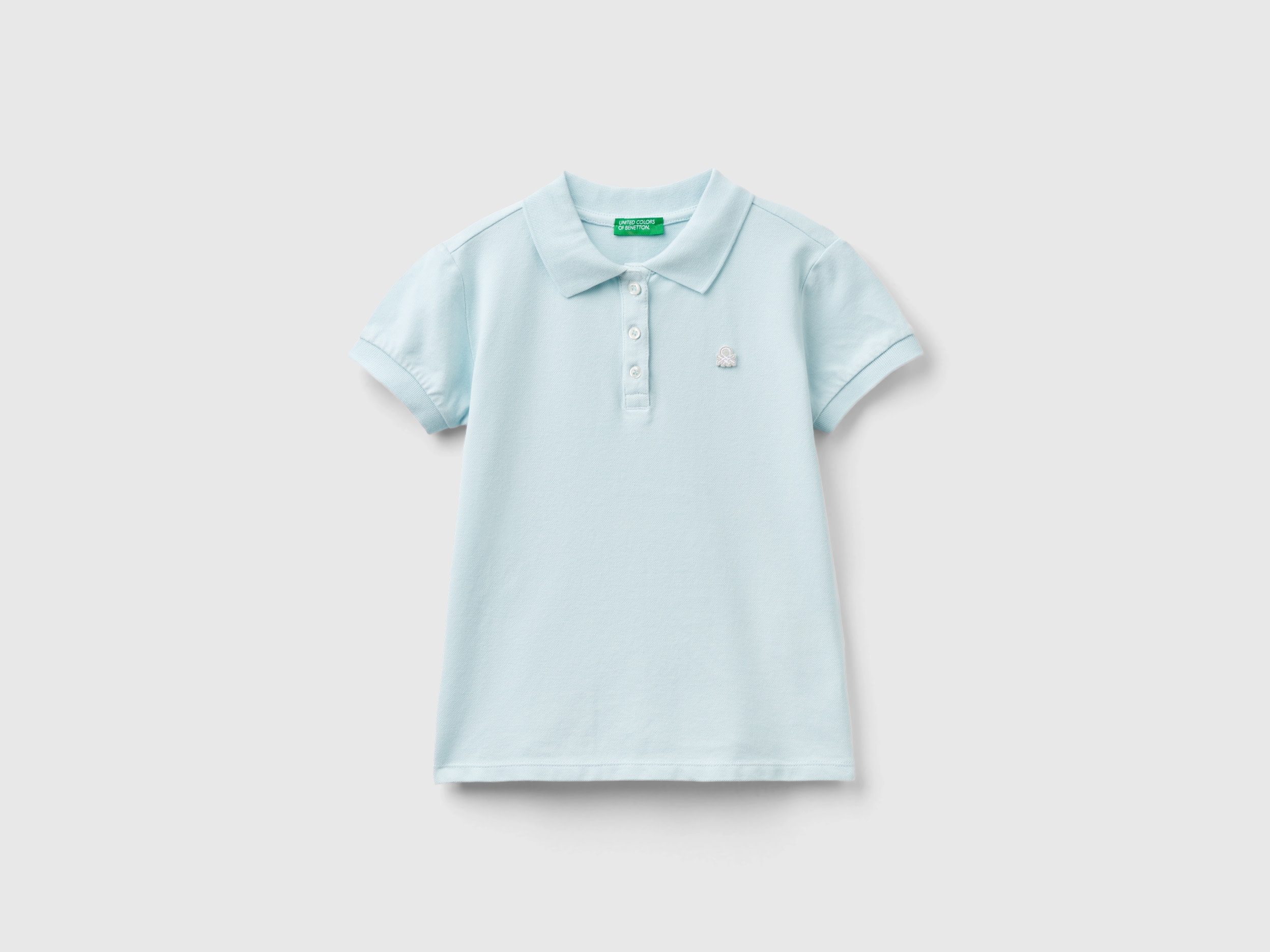 Image of Benetton, Short Sleeve Polo In Organic Cotton, size L, Aqua, Kids