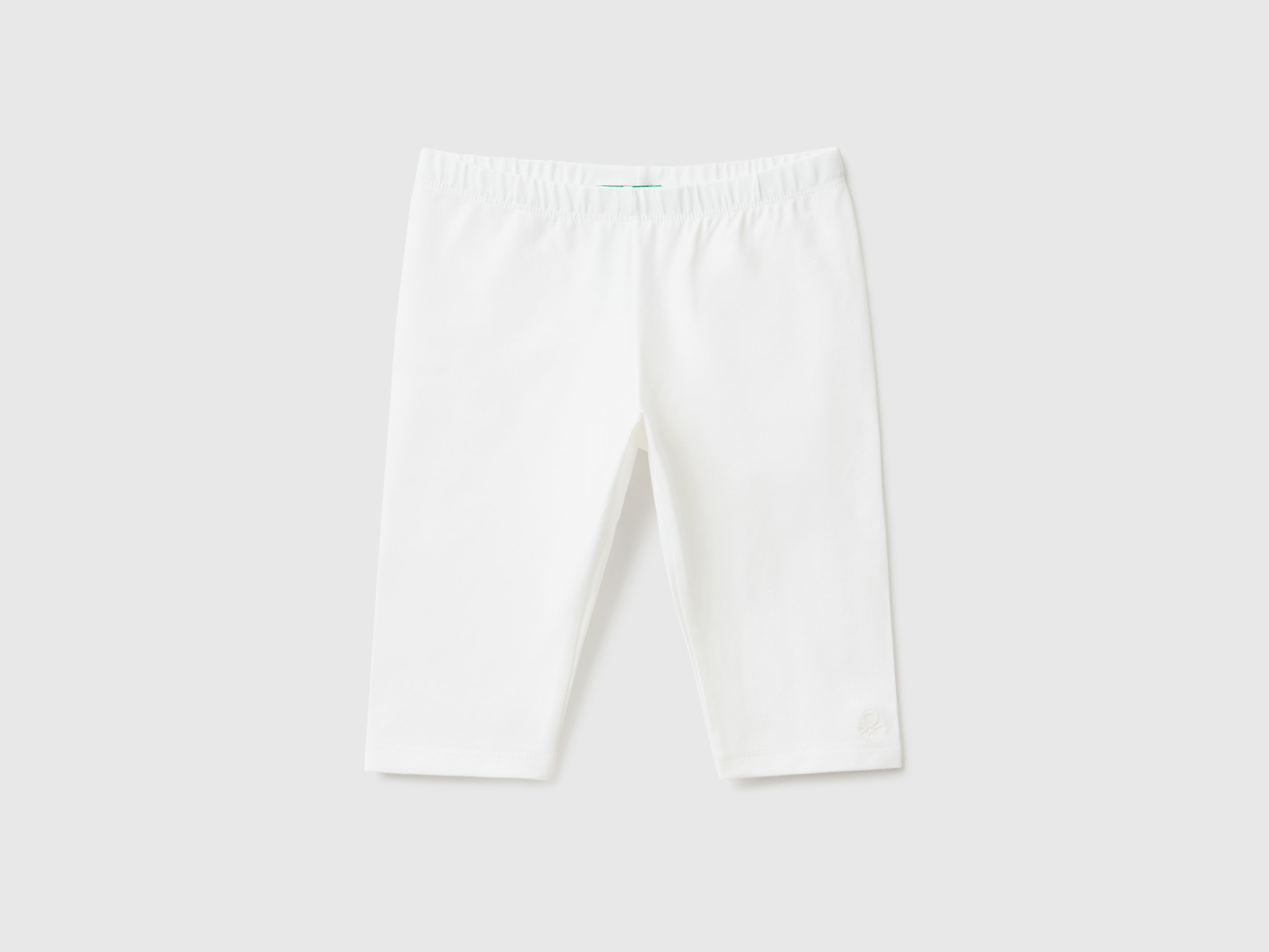 Benetton, Leggings A 3/4 In Cotone Stretch, Bianco, Bambini