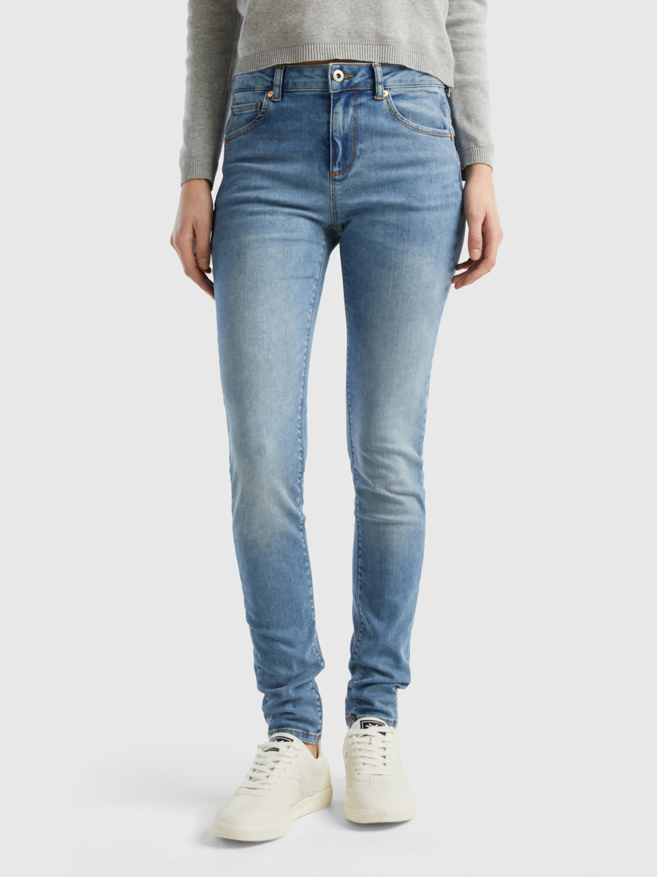 Benetton, Jeans Push Up Skinny Fit, Azzurro, Donna