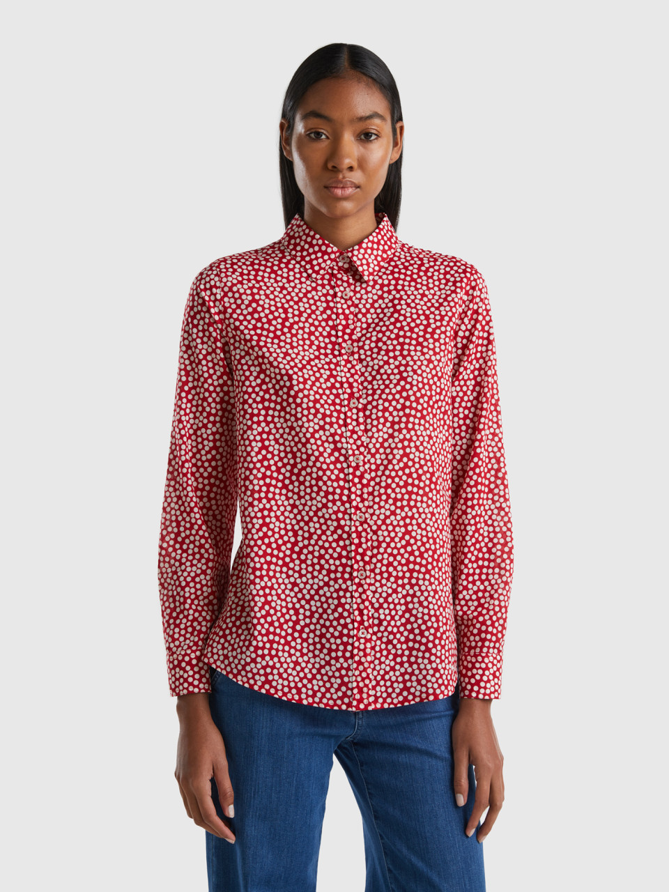 Benetton, Red Shirt With White Polka Dots, Red, Women