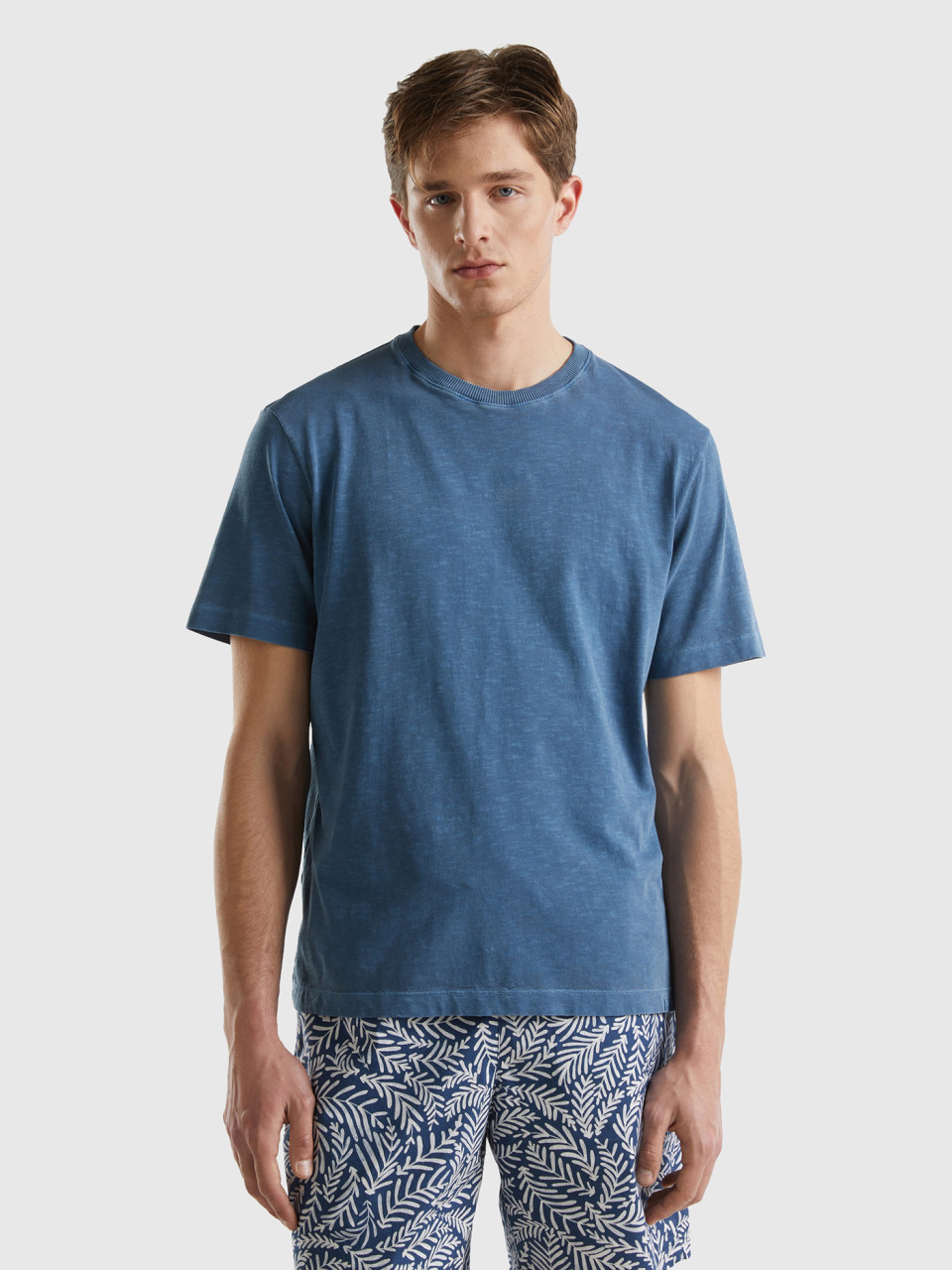 Benetton, Leichtes T-shirt Relaxed Fit, Taubenblau, male