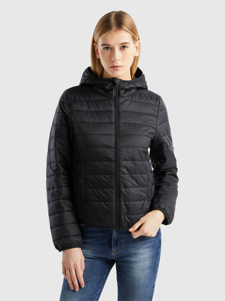 Benetton, Puffer Jacket With Recycled Wadding, Black, Women