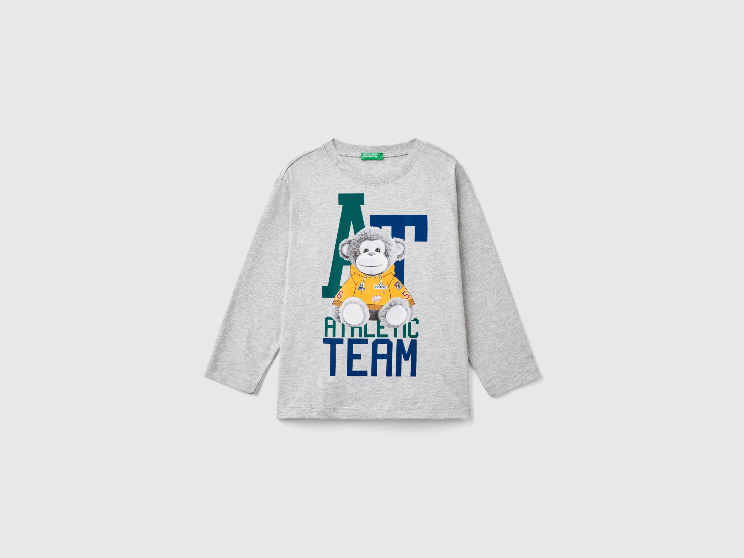 Benetton, Maglietta Con Stampa Fotografica, Grigio Chiaro, Bambini