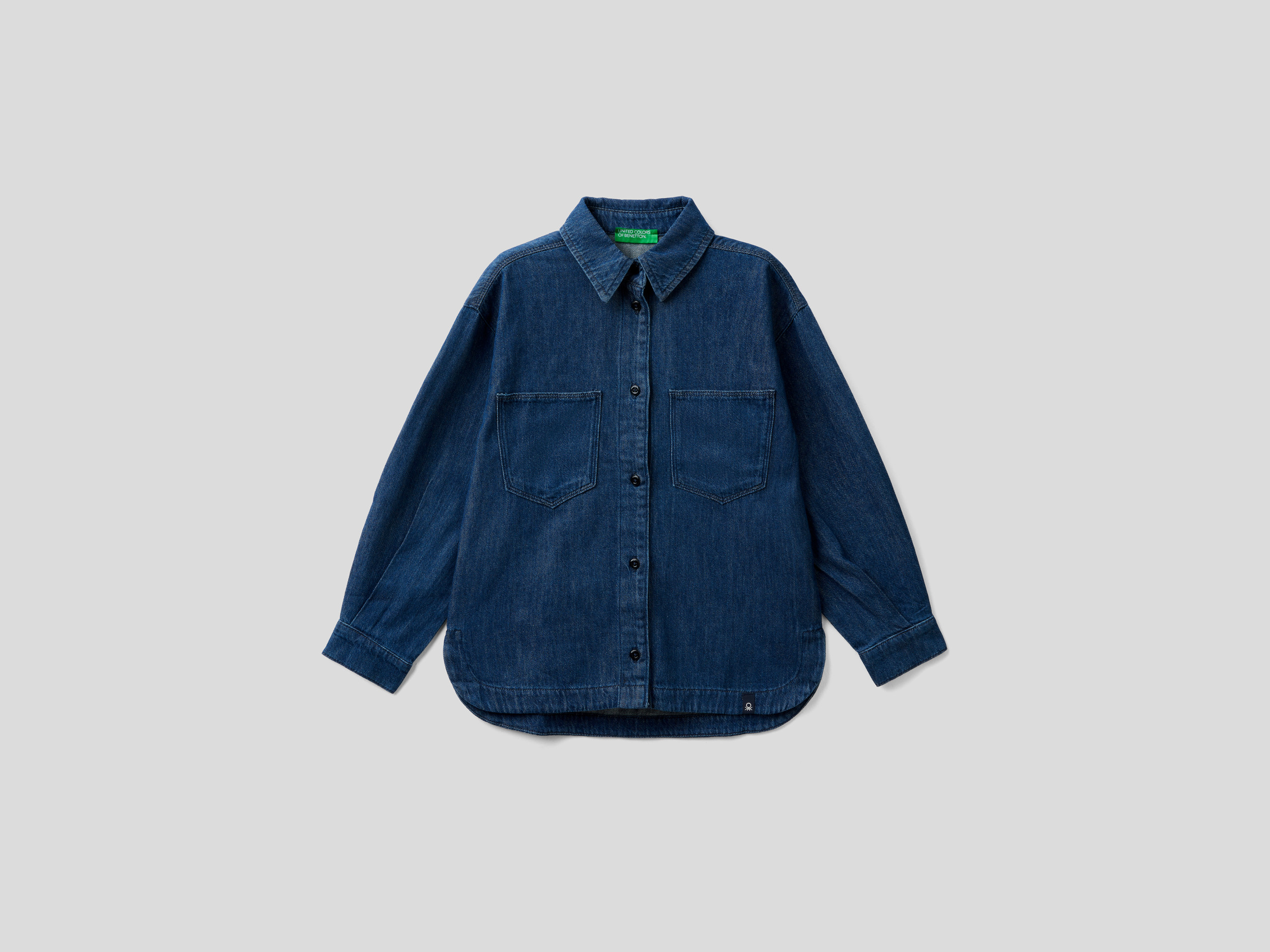 Benetton, Camicia Di Jeans Con Tasche, Blu Scuro, Bambini