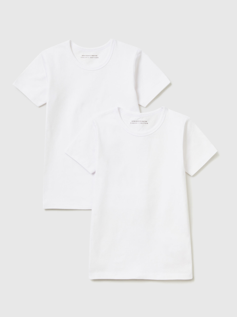 Benetton, Due T-shirt In Cotone Bio Stretch, Bianco, Bambini