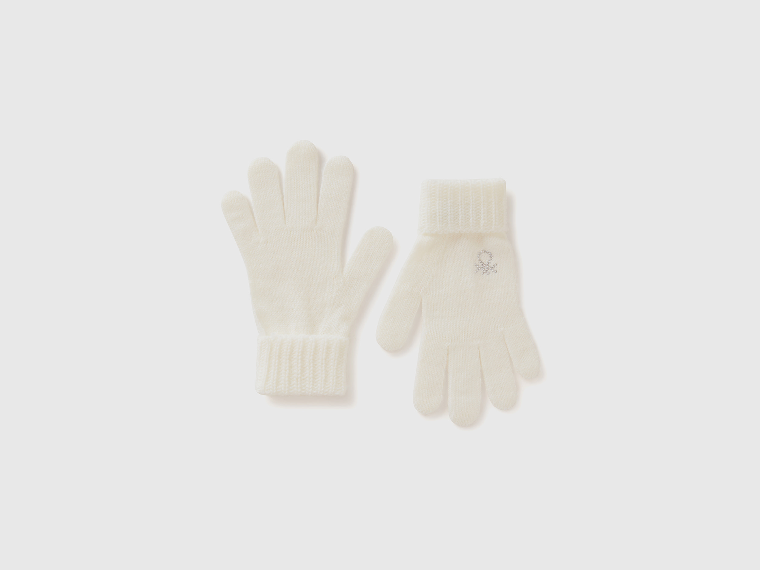 Benetton, Guanti In Maglia Con Logo, Bianco, Bambini