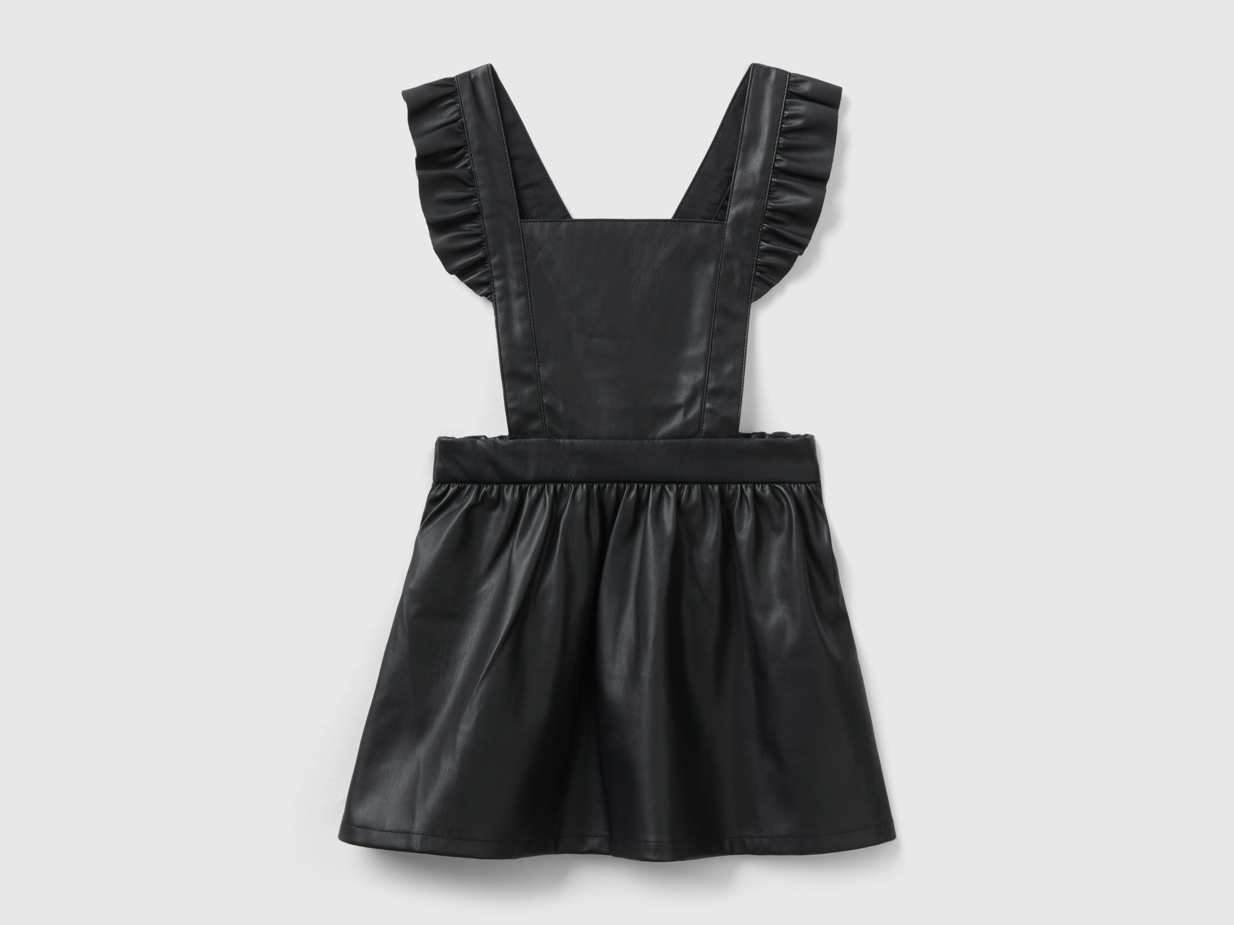 Benetton, Overall Skirt In Imitation Leather Fabric, size 3-4, Black, Kids