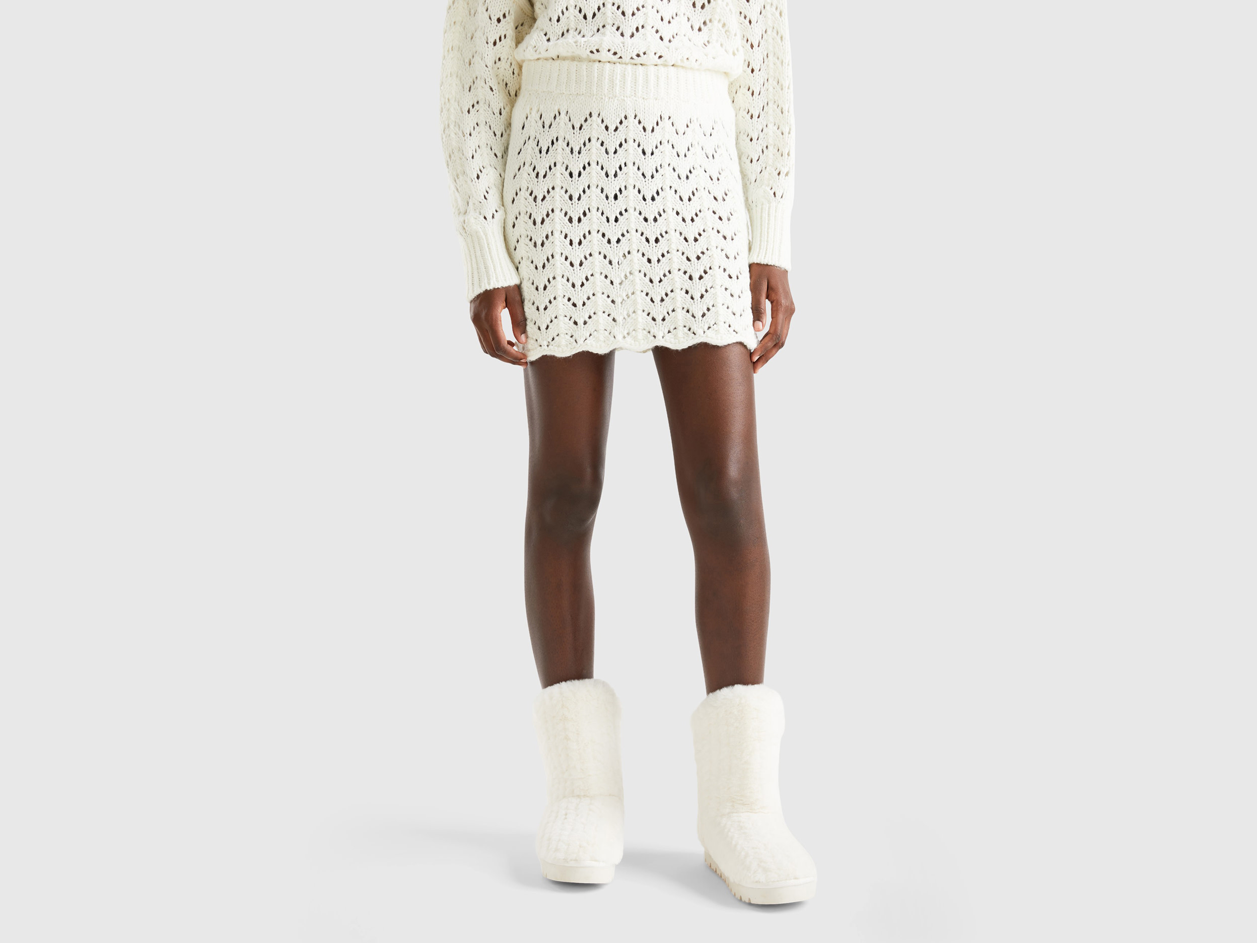 Benetton, Crochet Mini Skirt, size M, White, Women