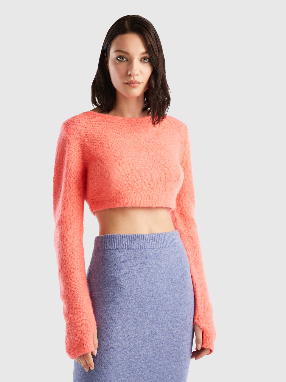 Benetton, Cropped-pullover Aus Mohair-mischung, Lachs, female