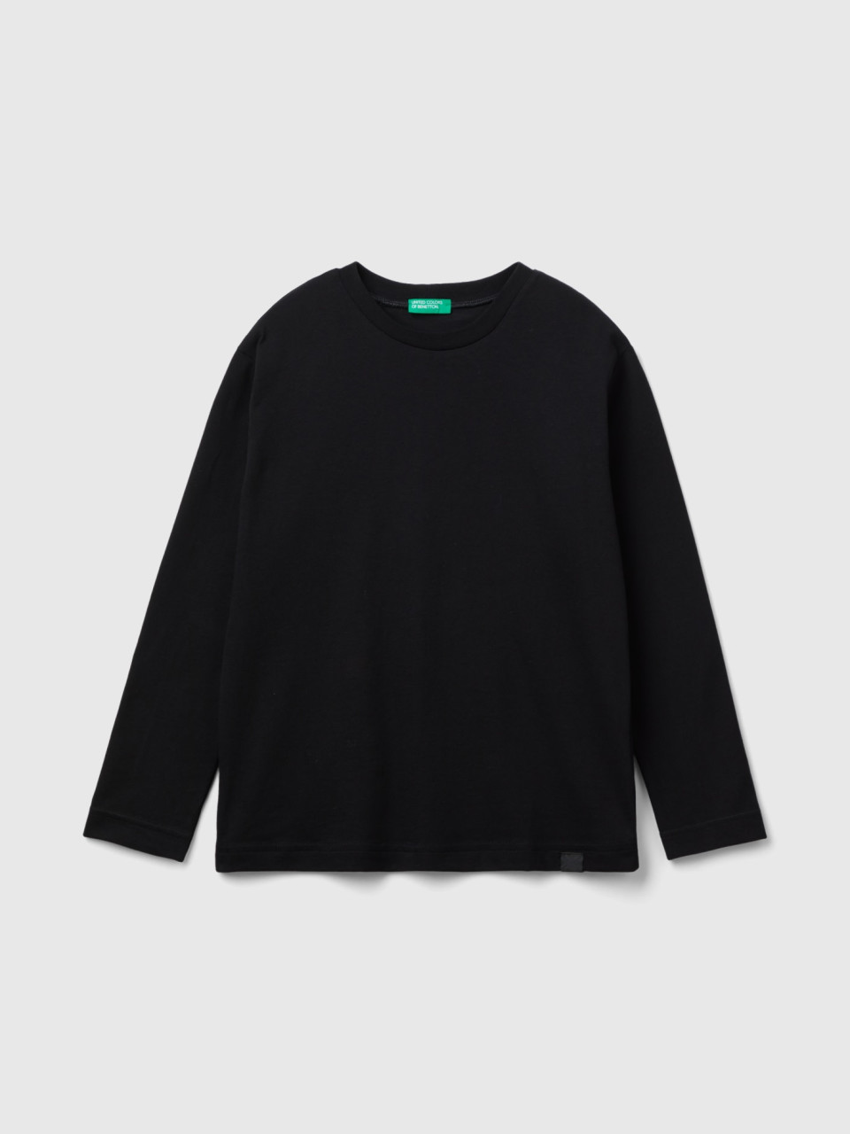 Benetton, Camiseta De Cuello Redondo De 100 % Algodón Orgánico, Negro, Niños