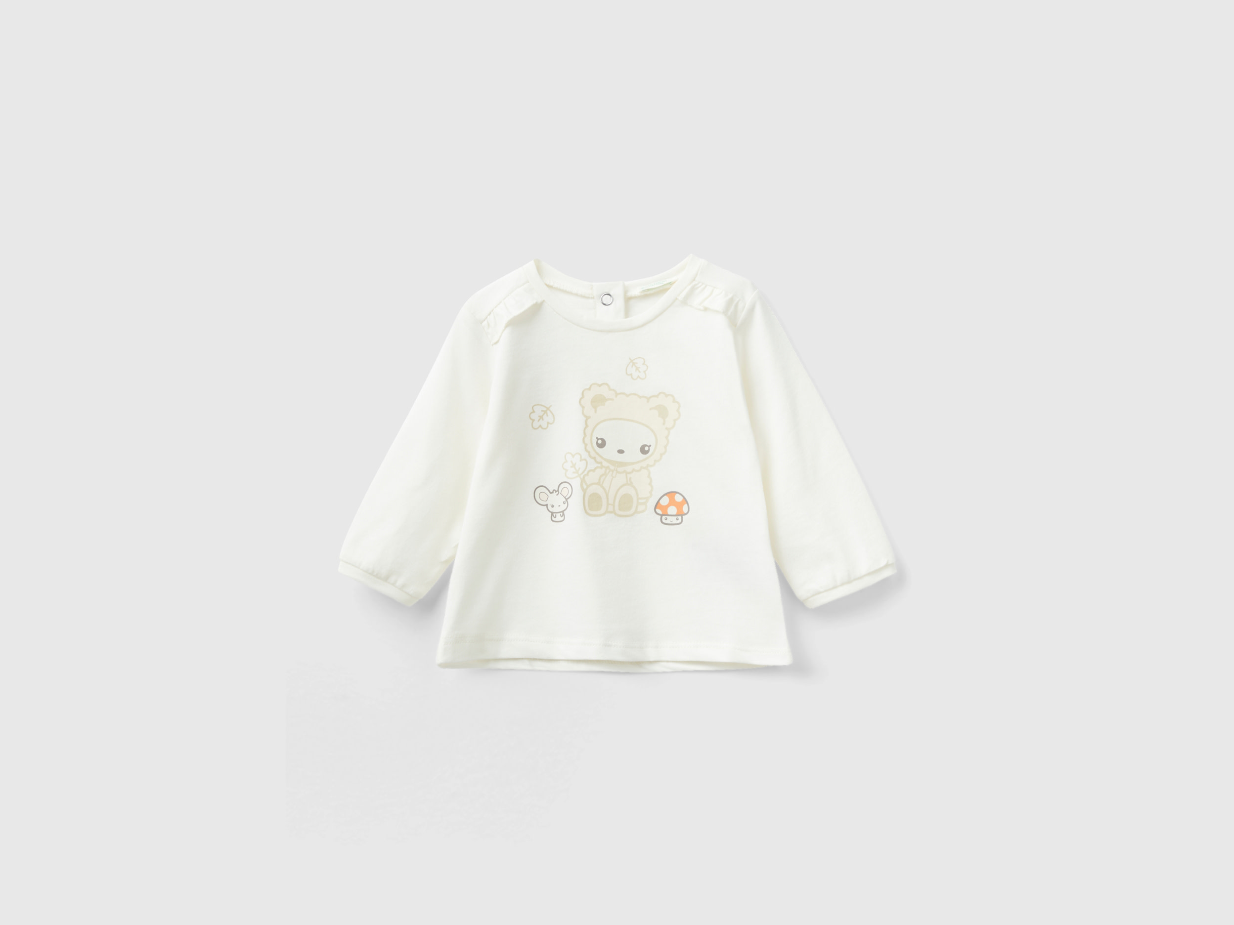 Benetton, T-shirt In Warm Cotton With Rouches, size 1-3, Creamy White, Kids
