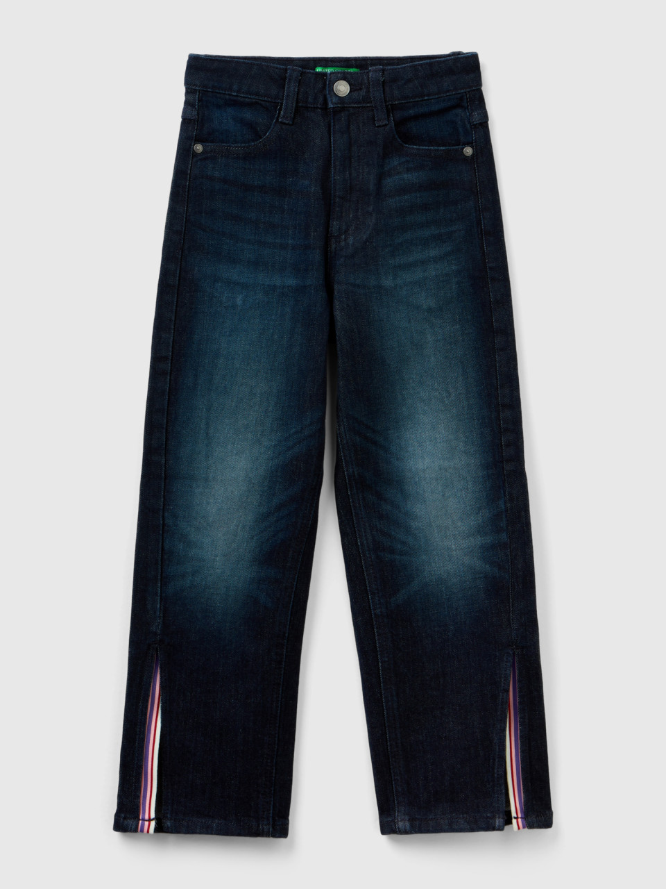 Benetton, Straight Fit Jeans With Slits, Dark Blue, Kids