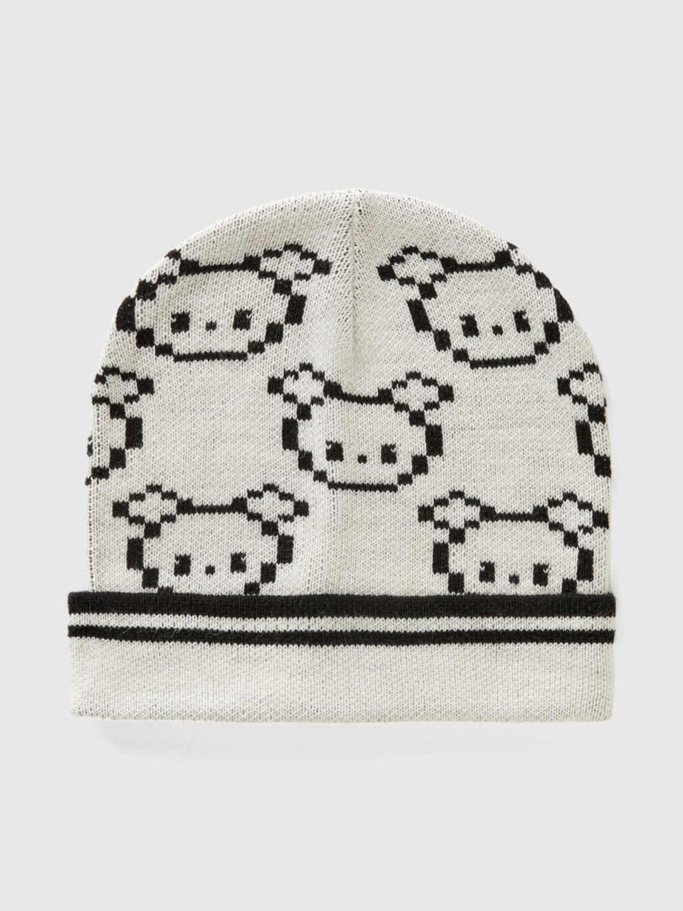 Benetton, Knitted Hat With Animal Pattern, White, Kids