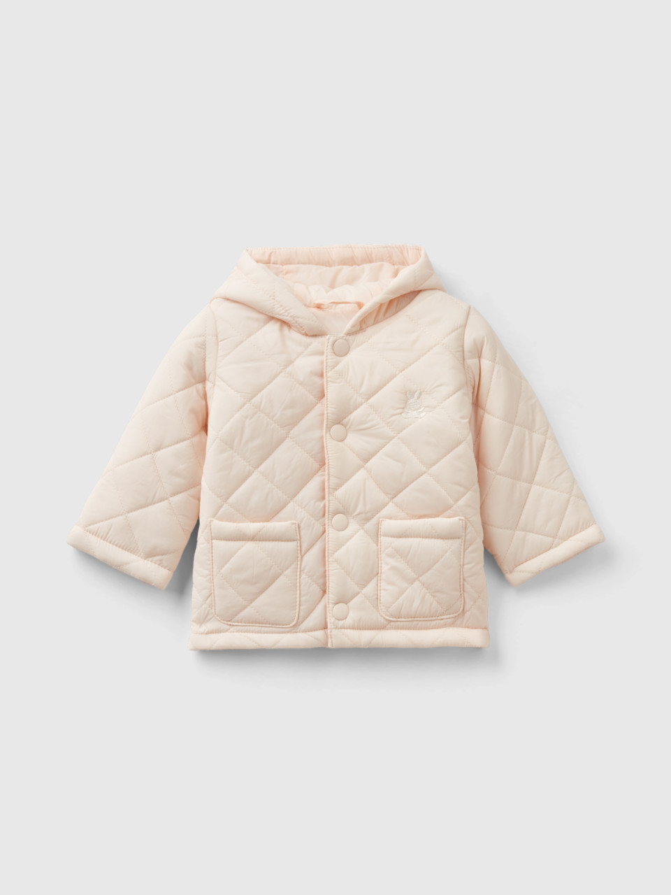 Benetton, Quilted Jacket With Hood, Peach, Kids