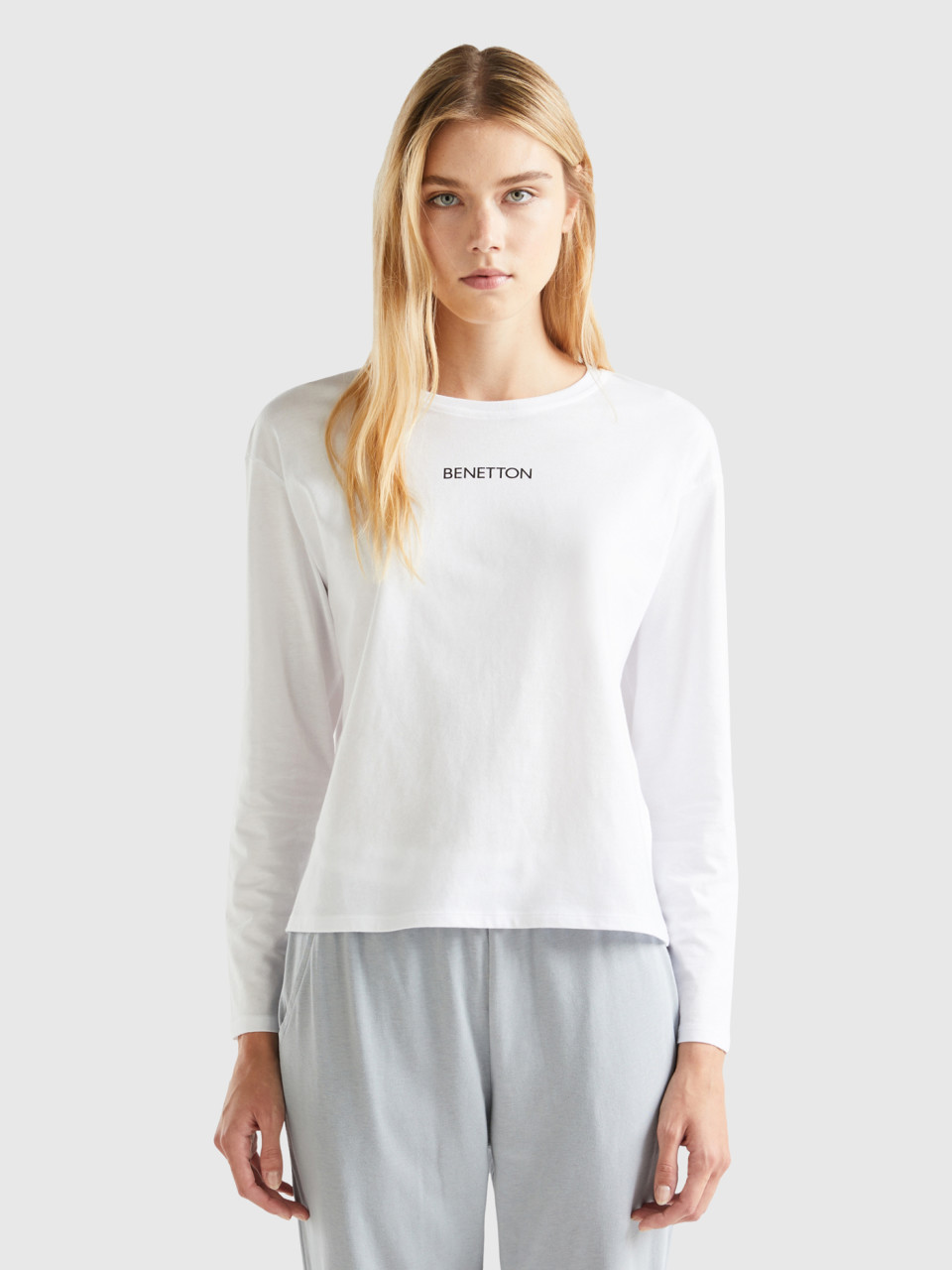 Benetton, Shirt Mit Logoprint, Weiss, female