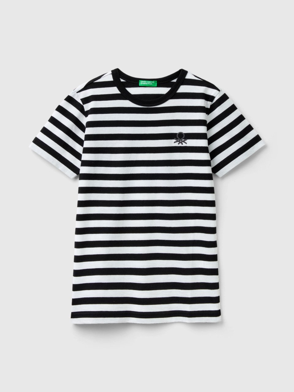 Benetton, T-shirt Rayé 100 % Coton, Noir, Enfants
