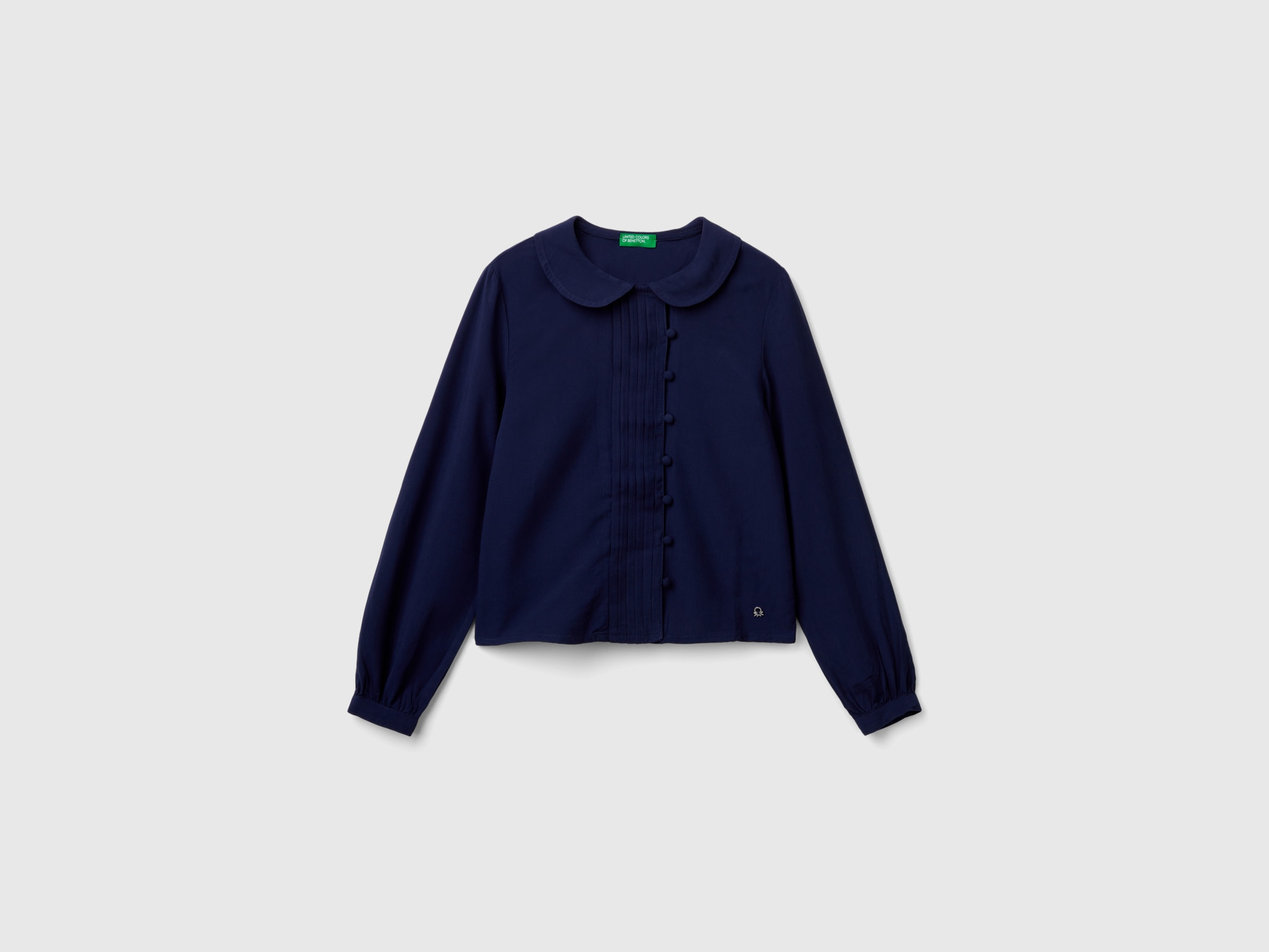 Benetton, Camicia In Misto Viscosa, Blu Scuro, Bambini