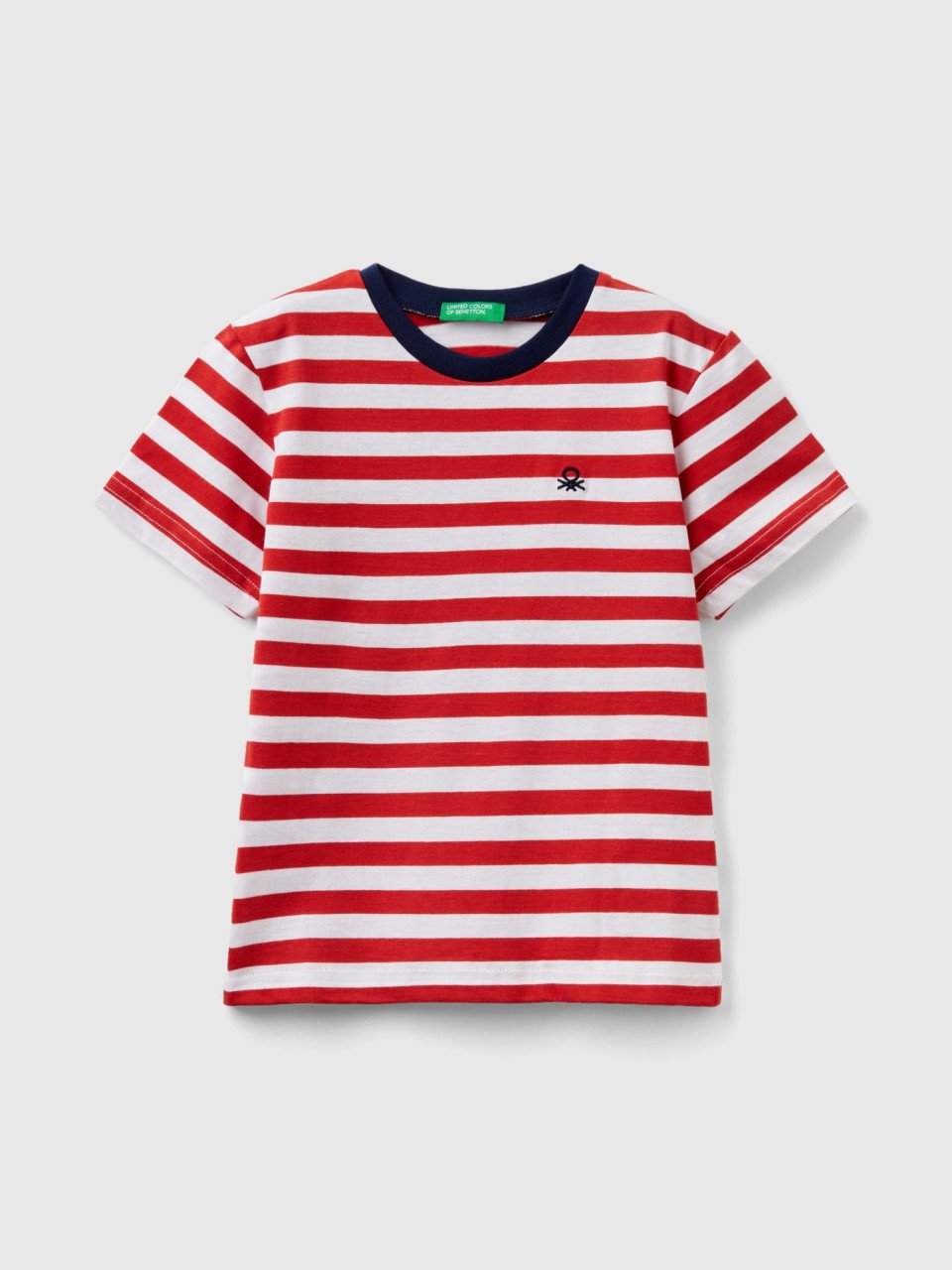 Benetton, Camiseta De Rayas De 100 % Algodón, Rojo, Niños