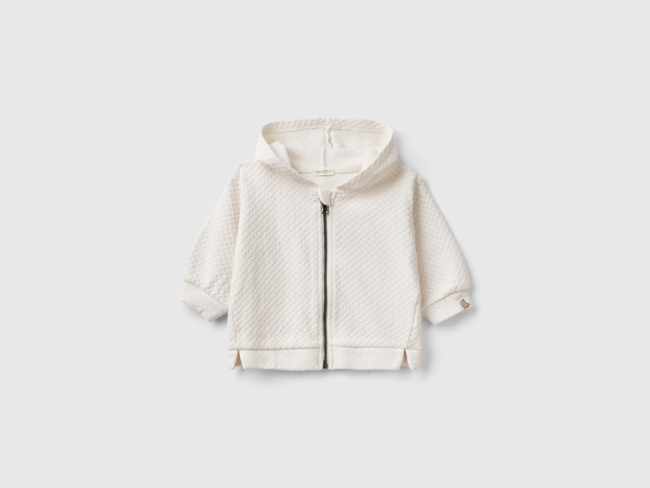 Image of Benetton, Jacquard Zip-up Hoodie, size 50, Creamy White, Kids