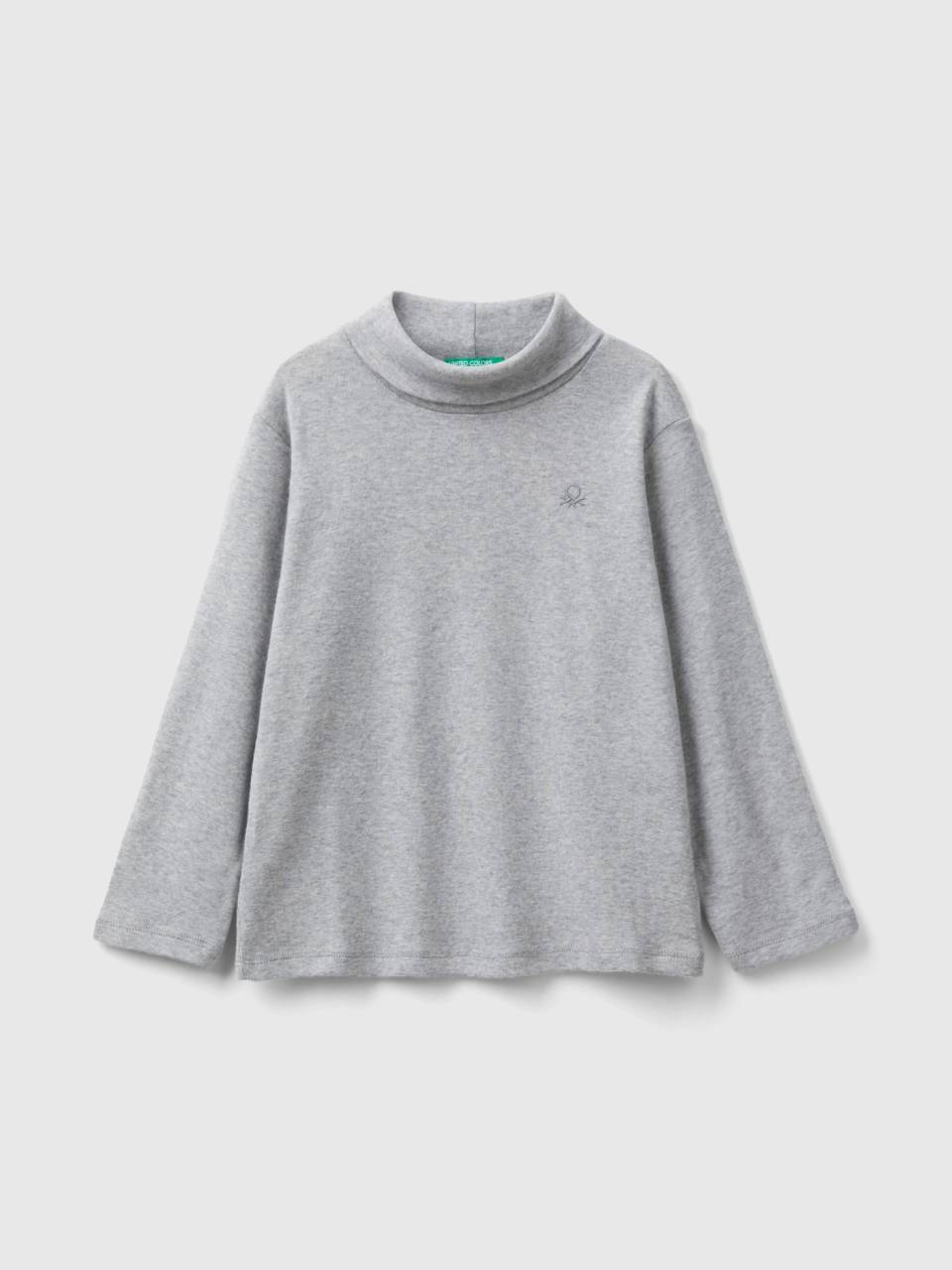 Turtleneck t-shirt in warm organic cotton - Light Gray | Benetton