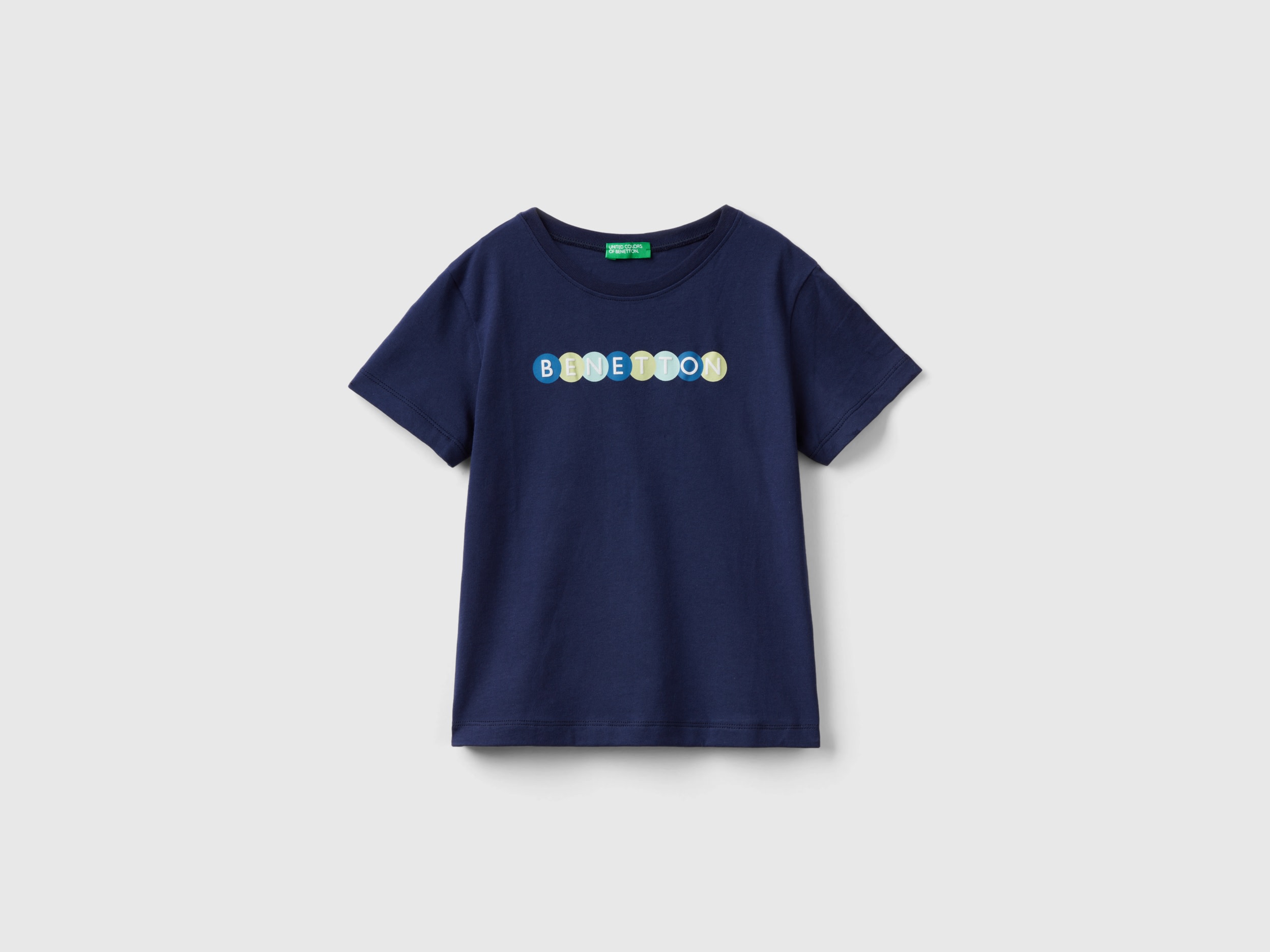 Image of Benetton, T-shirt With Print In 100% Organic Cotton, size 116, Dark Blue, Kids