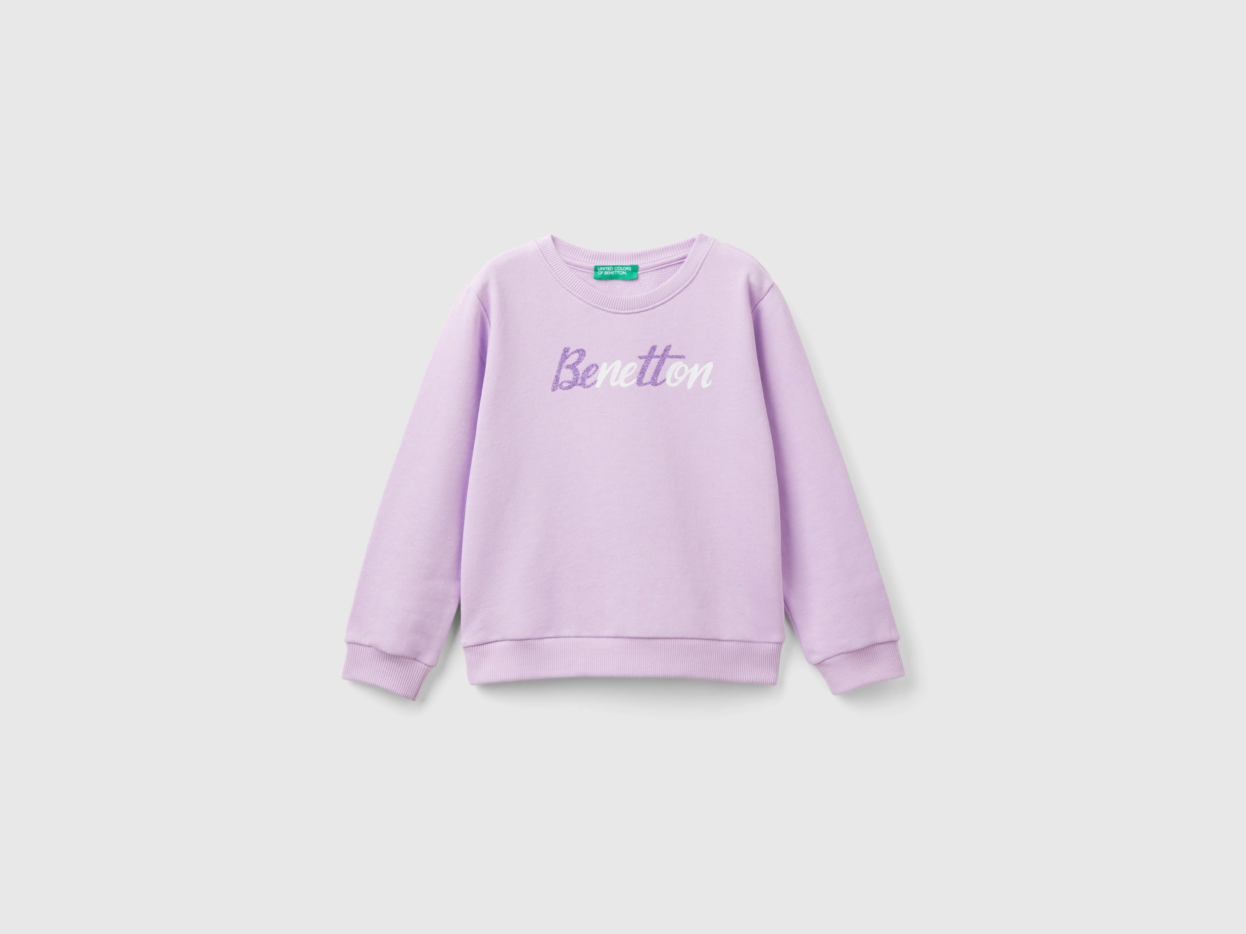 Benetton, Felpa 100% Cotone Bio Con Logo, Lilla, Bambini