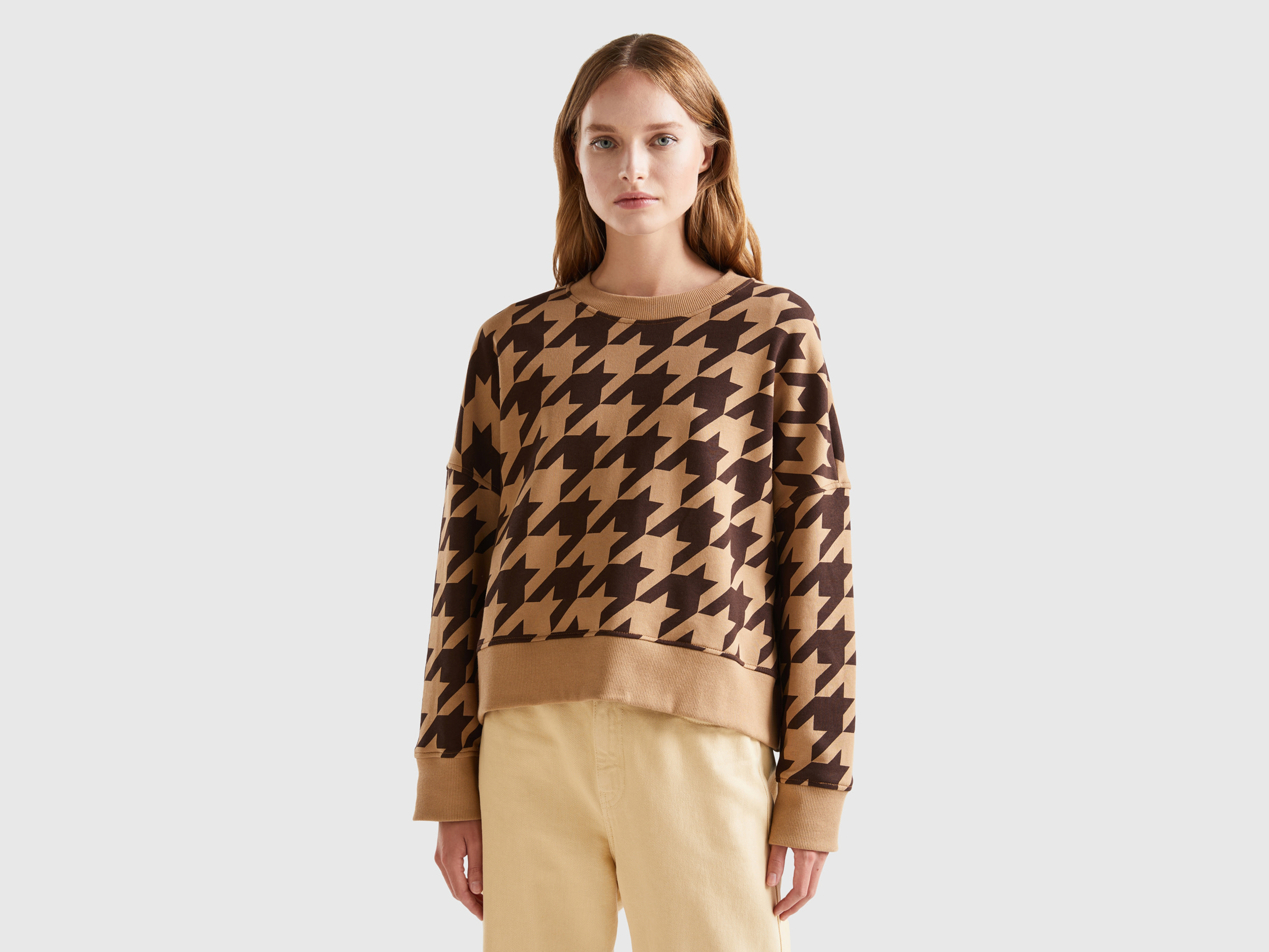 Benetton, Houndstooth Pullover Sweatshirt, size M, Multi-color, Women