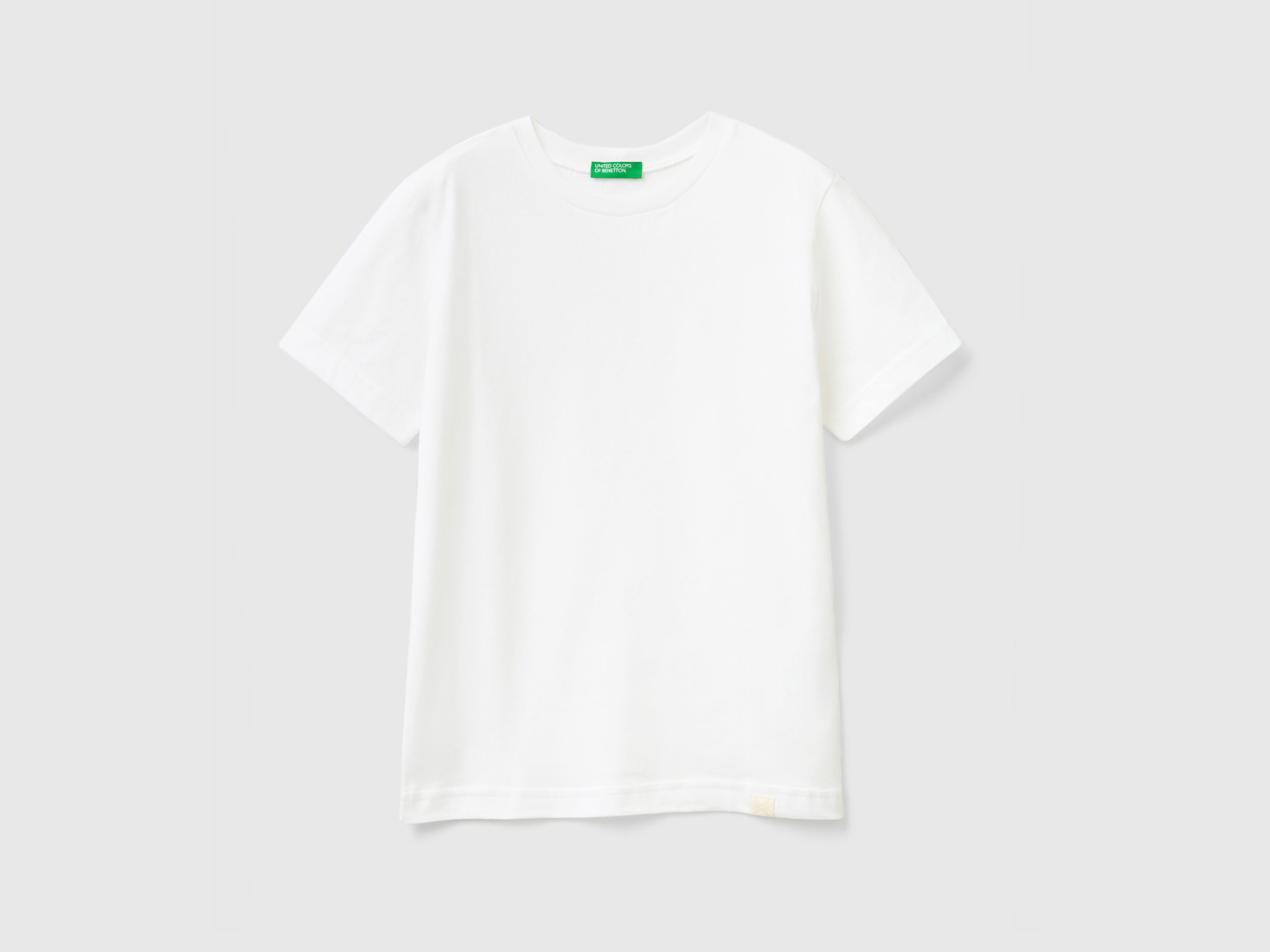 Benetton, T shirt In Cotone Biologico, Bianco, Bambini