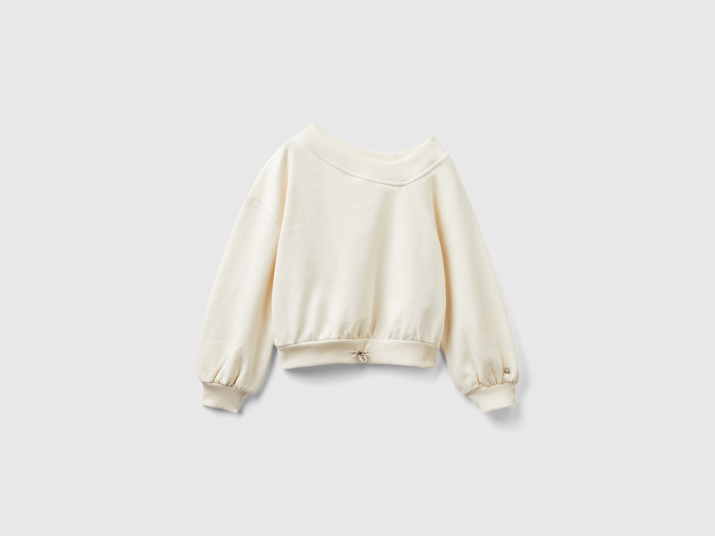 Benetton, Felpa Con Scollo Asimmetrico, Bianco Panna, Bambini
