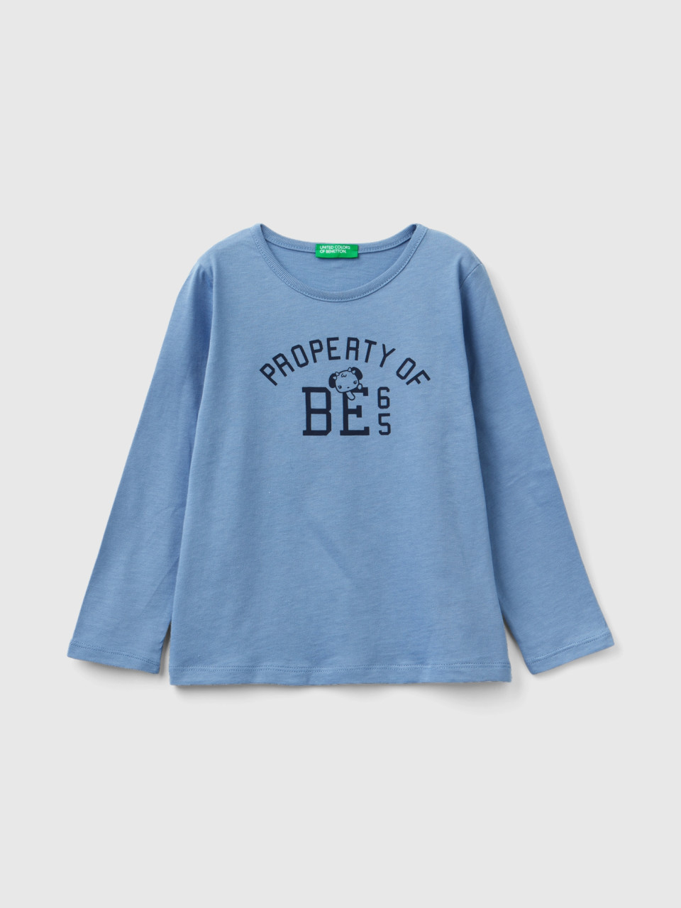 Benetton, 100% Cotton T-shirt With Print, Sky Blue, Kids
