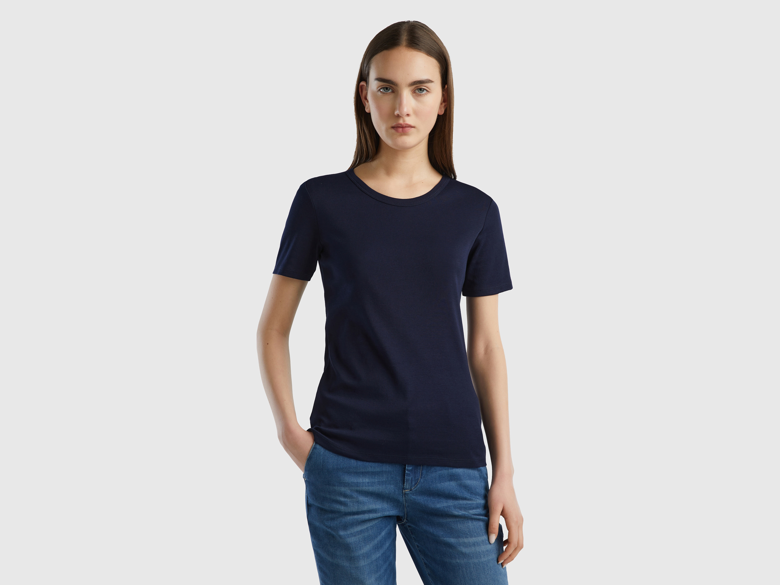 Benetton, Long Fiber Cotton T-shirt, size XXS, Dark Blue, Women