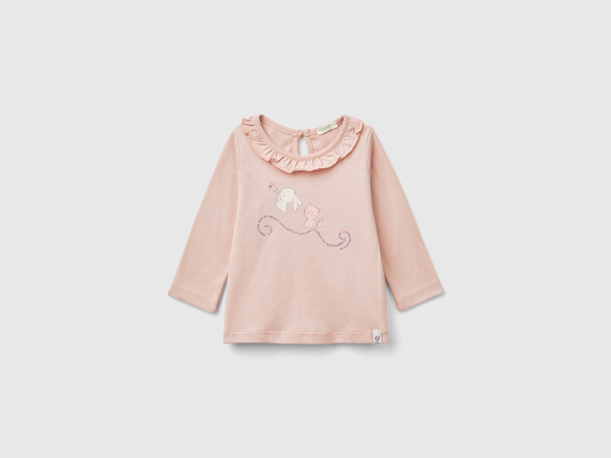 Benetton, Maglietta Con Colletto Rouches, Rosa, Bambini
