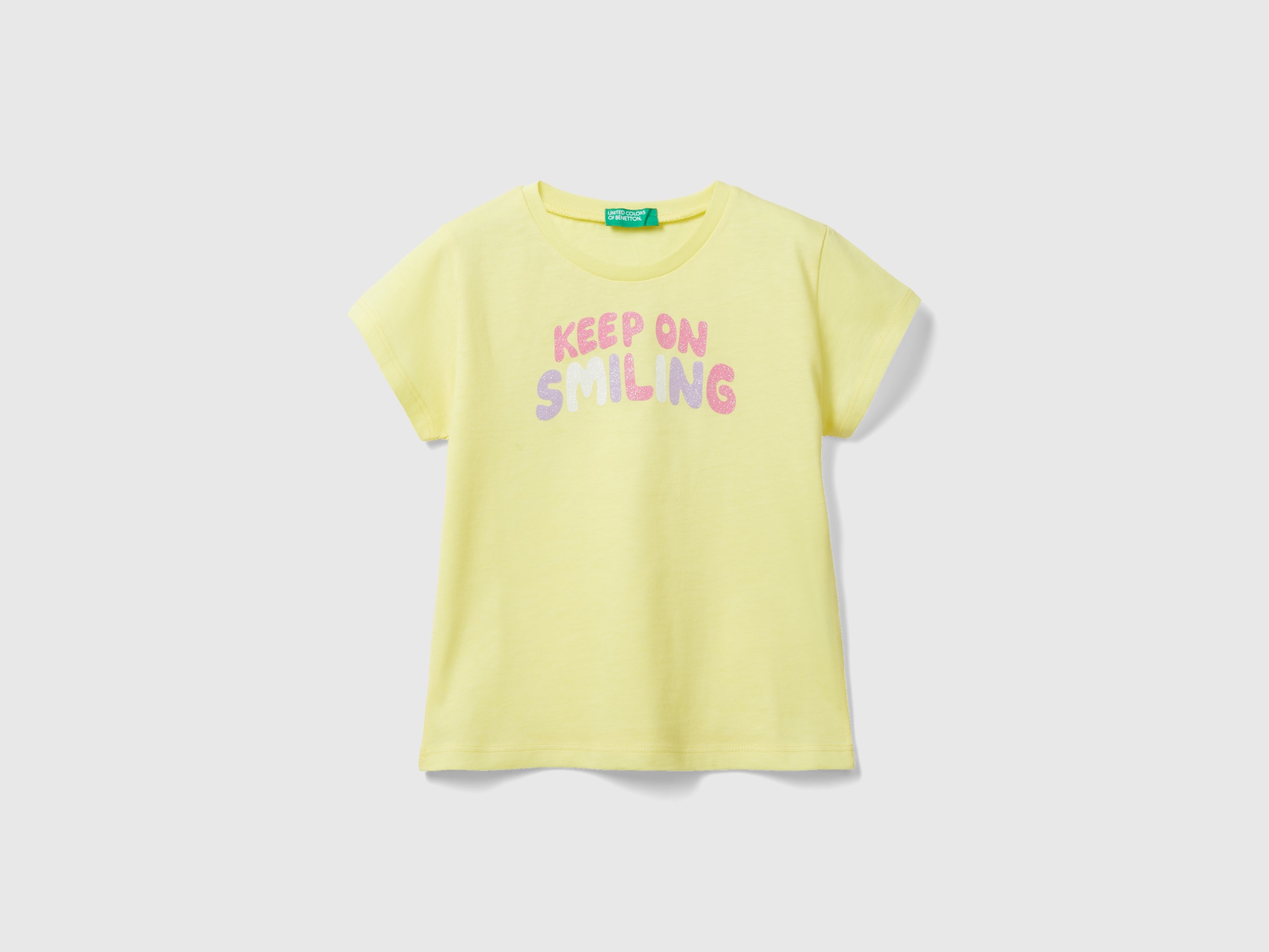 Image of Benetton, T-shirt In Organic Cotton With Glitter, size 110, Yellow, Kids