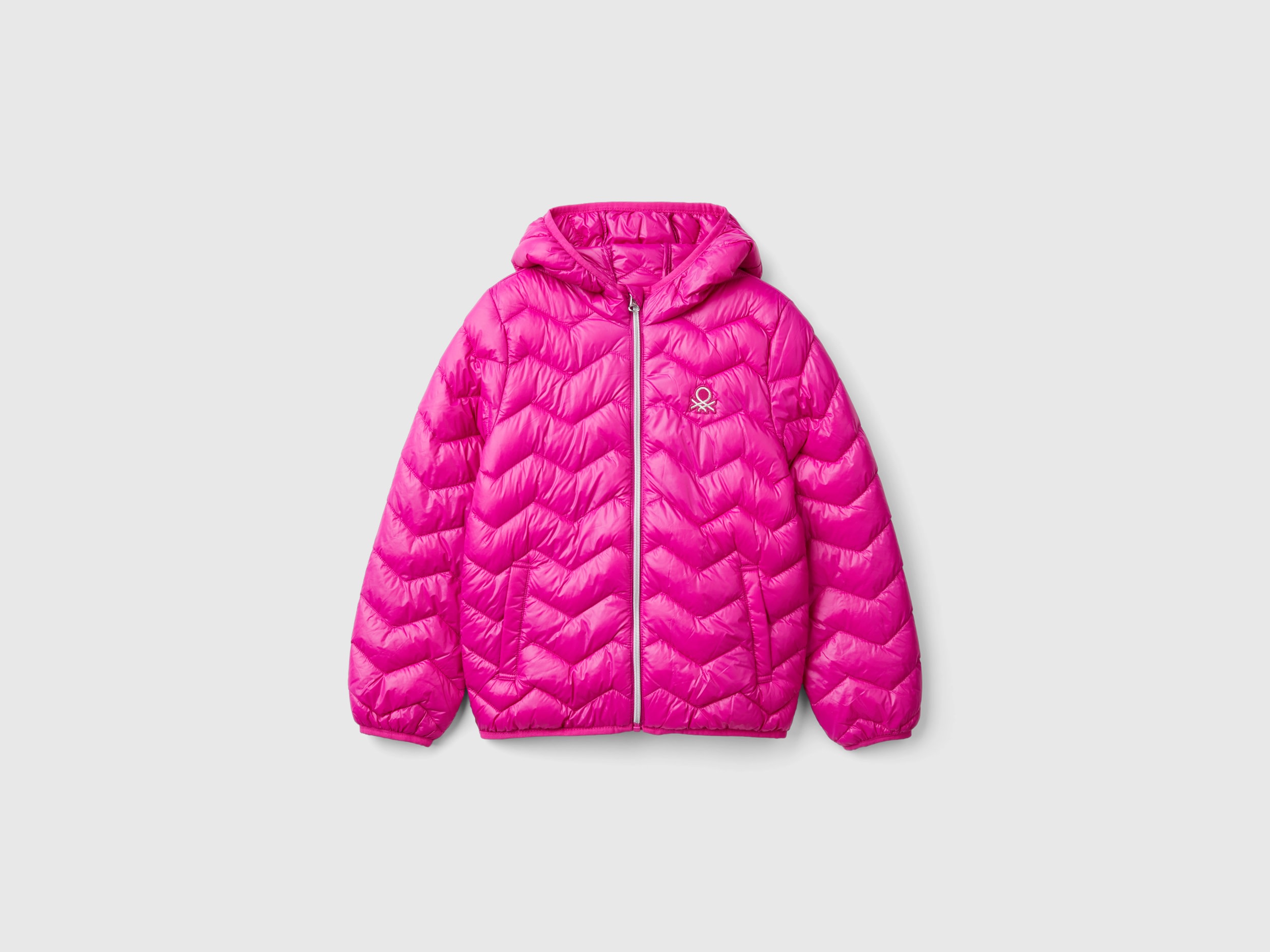 Benetton, Giubbino Imbottito Con Cappuccio, Fucsia, Bambini