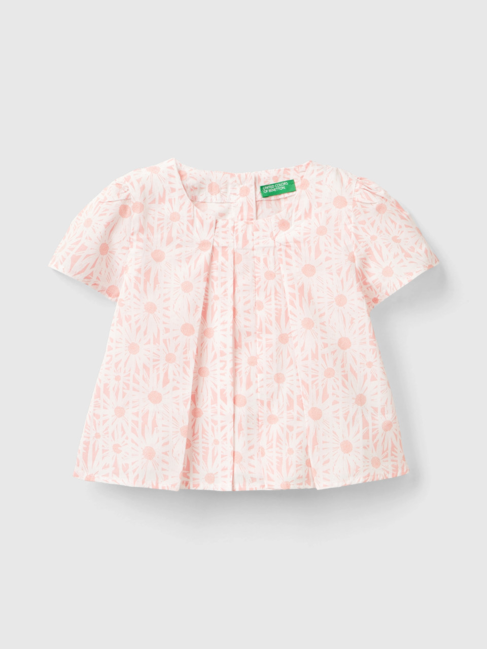 Benetton, Striped And Floral Blouse, Soft Pink, Kids