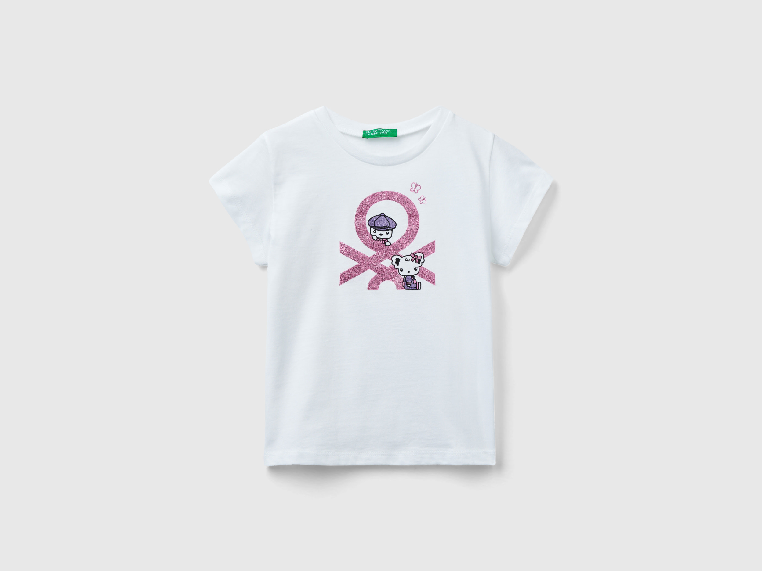 Benetton, T-shirt With Print In Organic Cotton, size 2-3, White, Kids