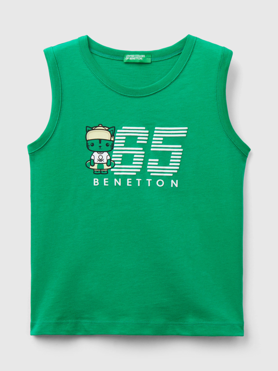 Benetton, Tank Top In 100% Organic Cotton With Logo, Green, Kids