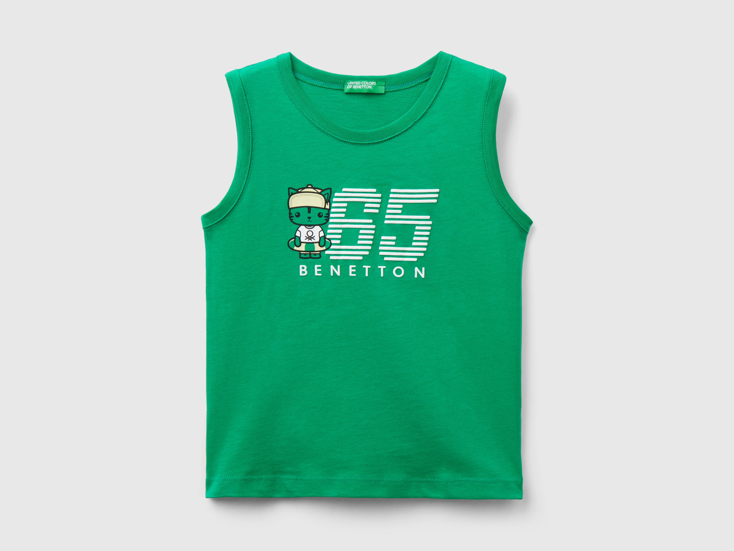 Image of Benetton, Tank Top In 100% Organic Cotton With Logo, size 116, Green, Kids