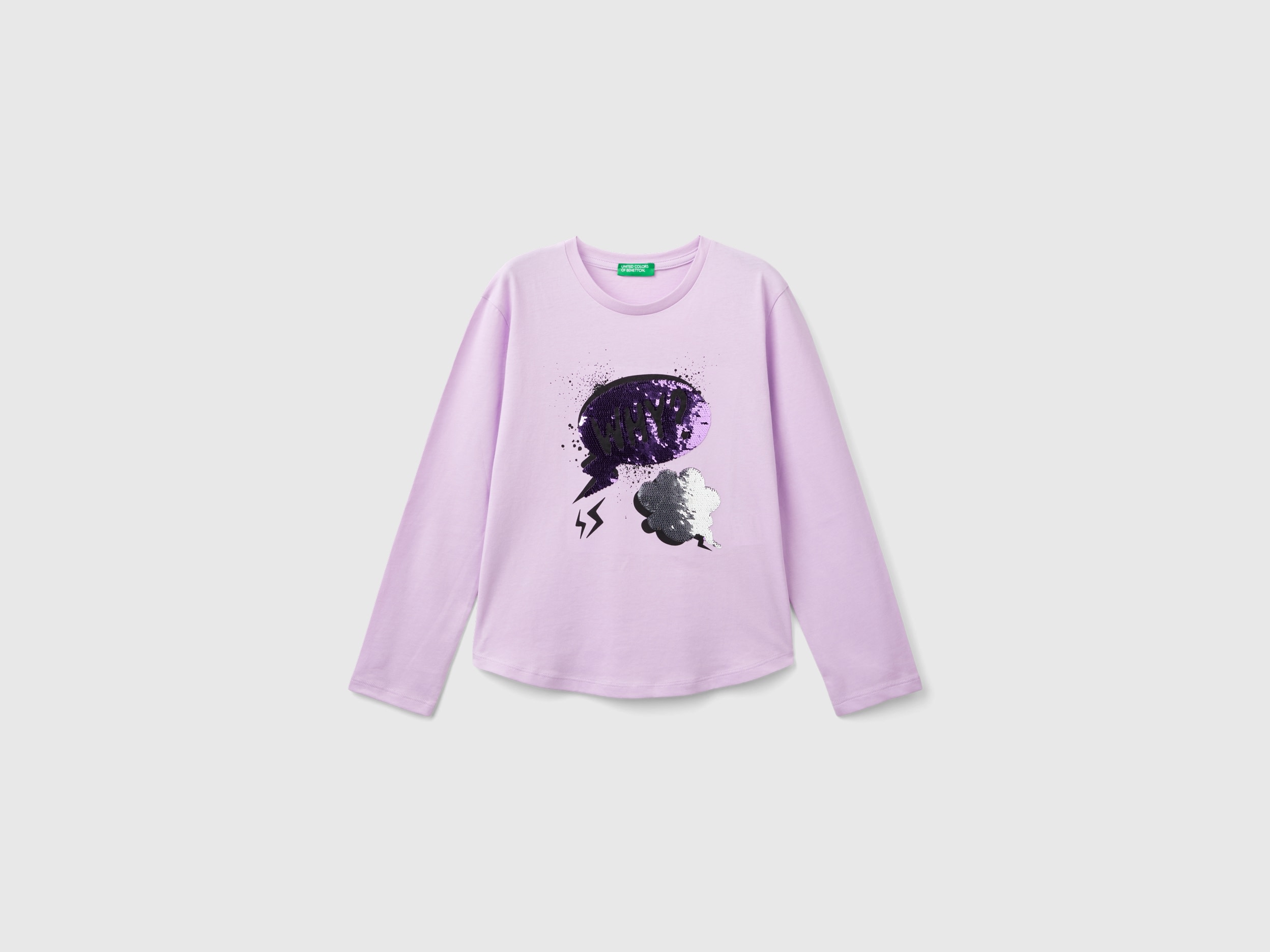 Benetton, Maglietta Con Paillettes In Cotone Bio, Lilla, Bambini