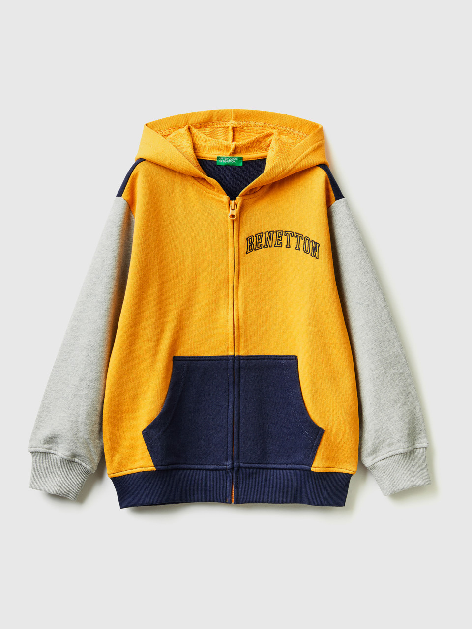 Benetton, Hoodie With Zip And Embroidered Logo, Multi-color, Kids