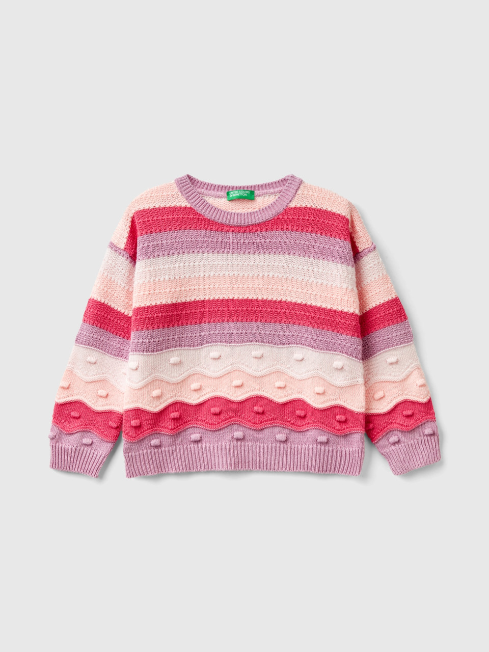 Benetton, Striped Sweater In Recycled Cotton Blend, Multi-color, Kids