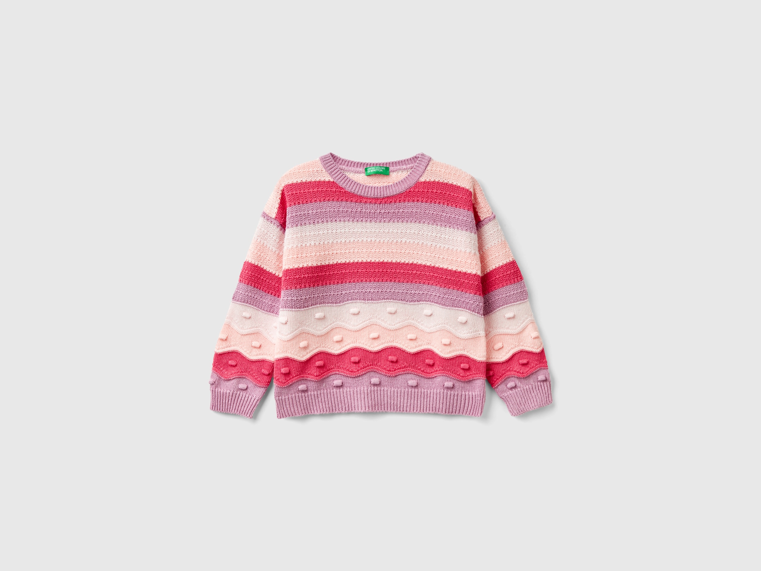 Image of Benetton, Striped Sweater In Recycled Cotton Blend, size 110, Multi-color, Kids