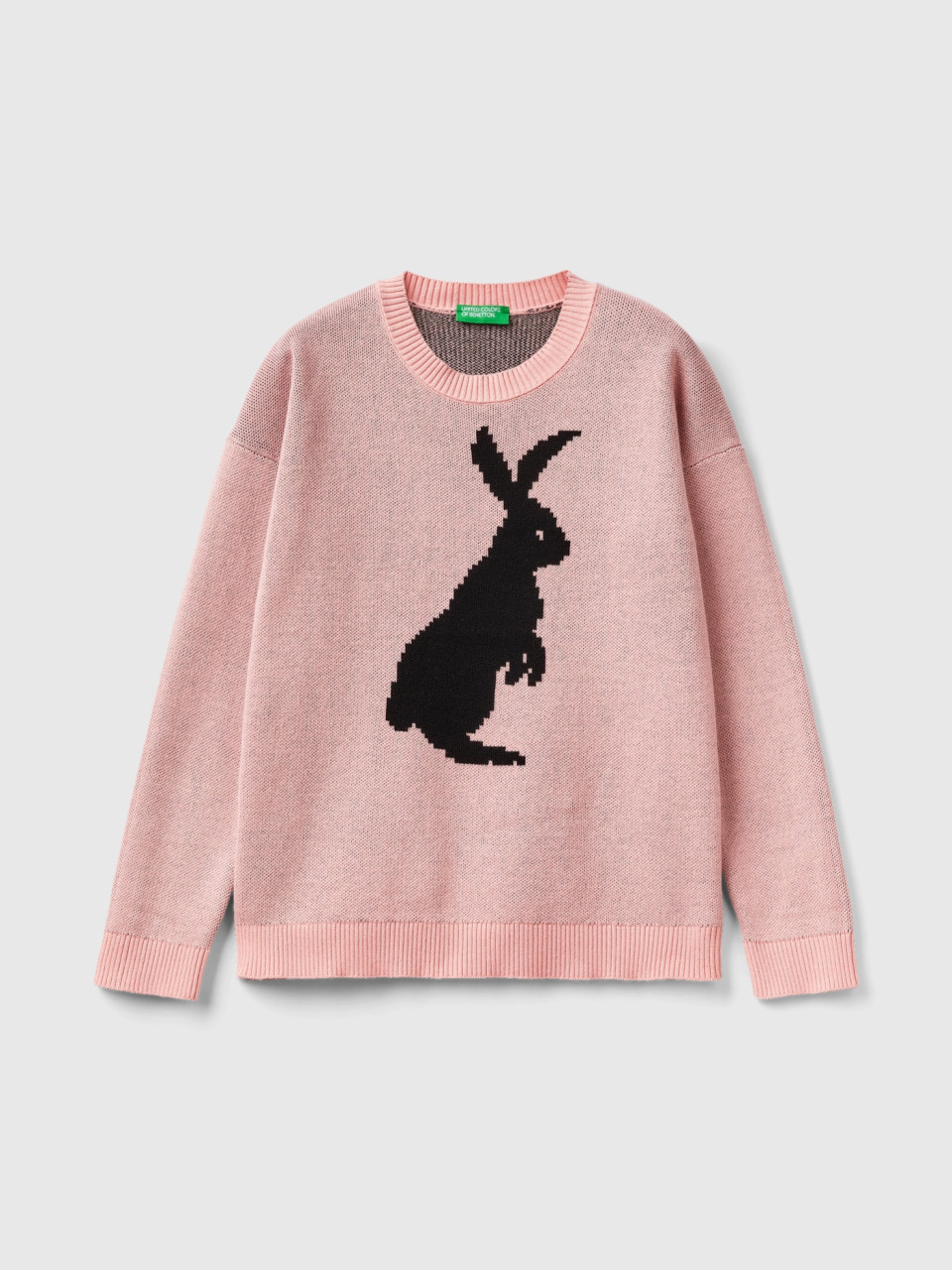 Benetton, Sweater With Bunny Design, Pink, Kids