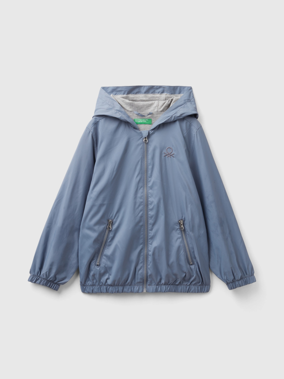 Benetton, Nylon Jacket With Hood, Air Force Blue, Kids