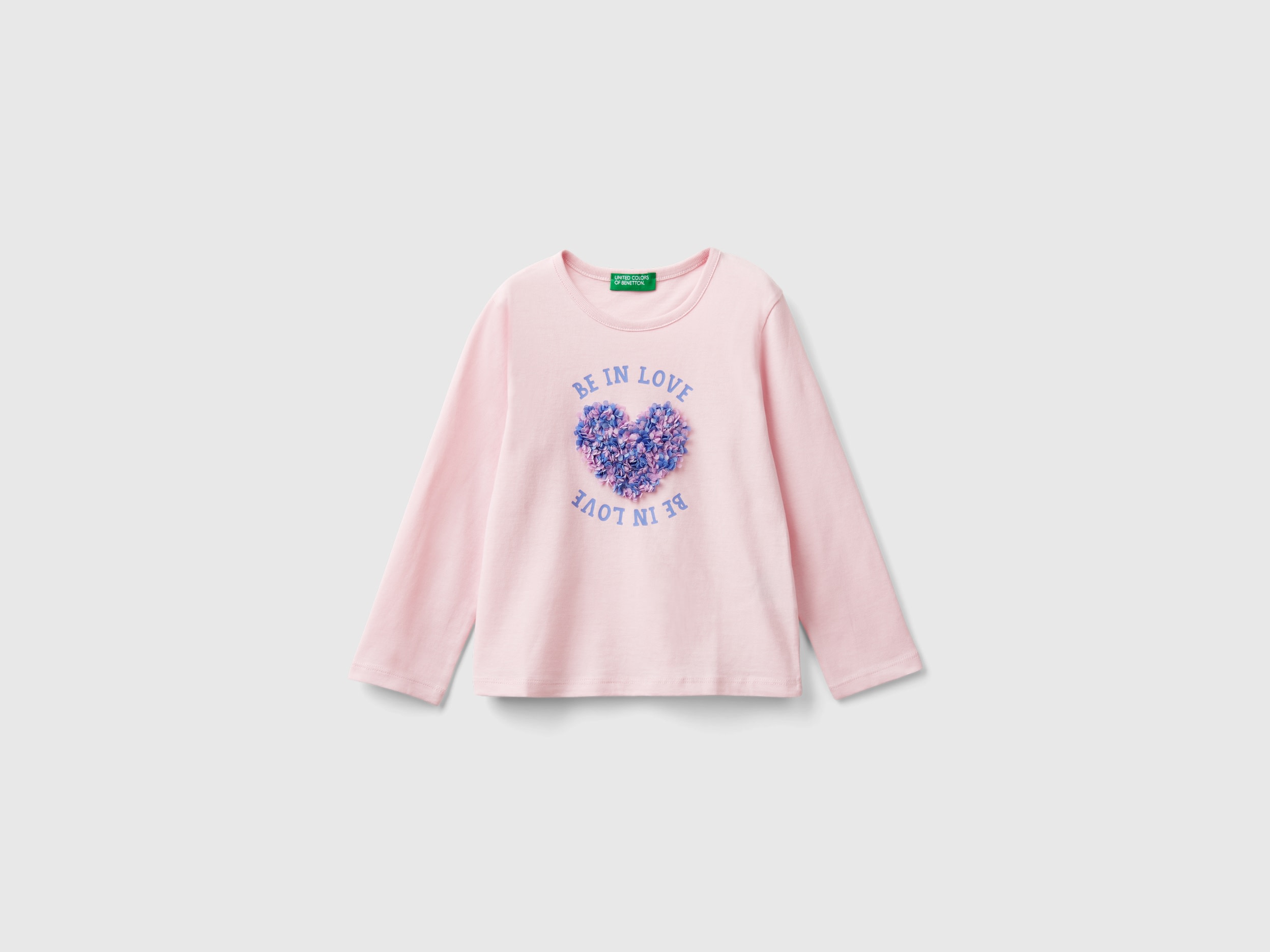 Benetton, T-shirt Con Applicazione Effetto Petali, Rosa, Bambini