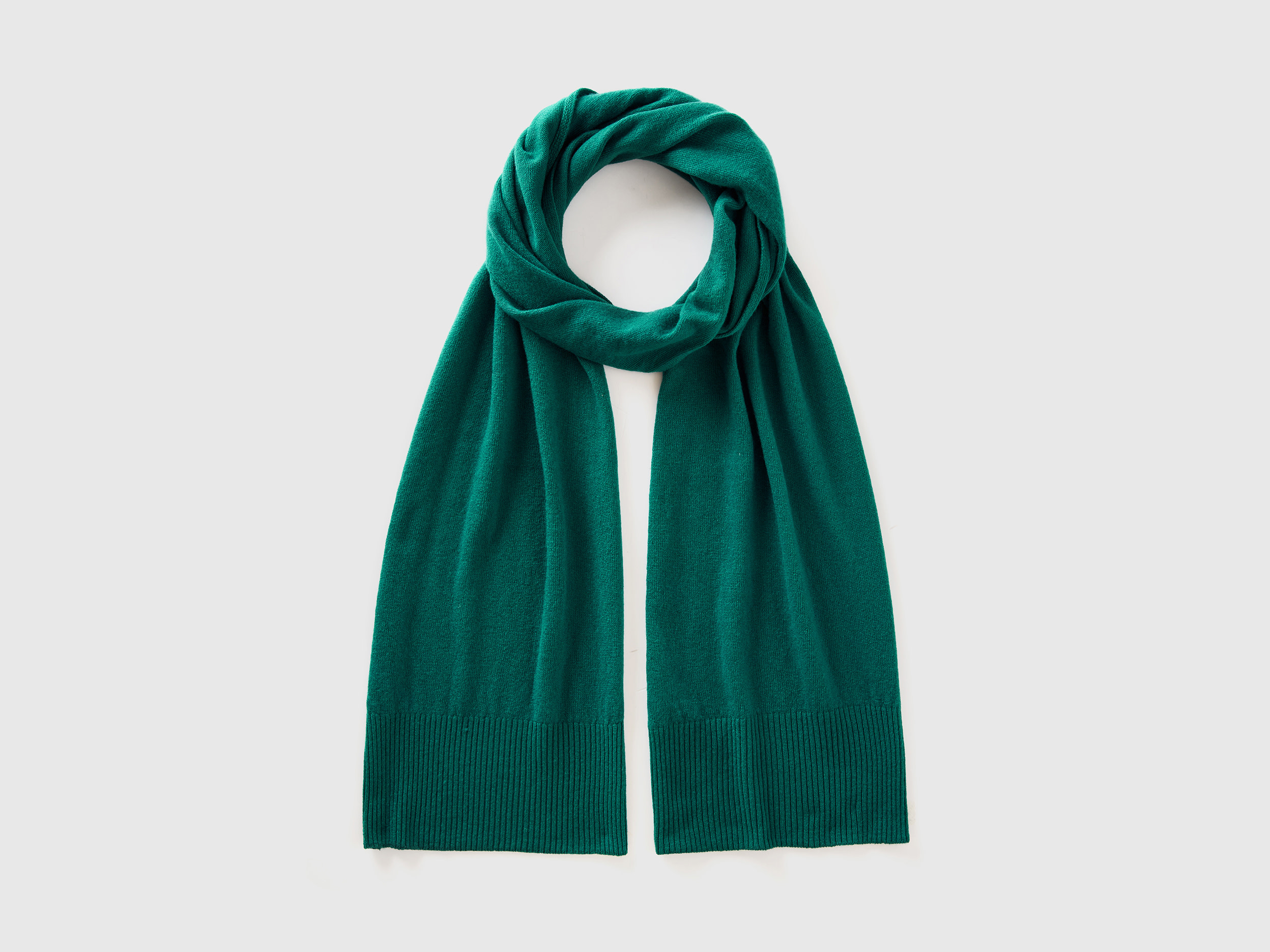 Benetton, Sciarpa In Pura Lana Merino, Verde Scuro, Donna