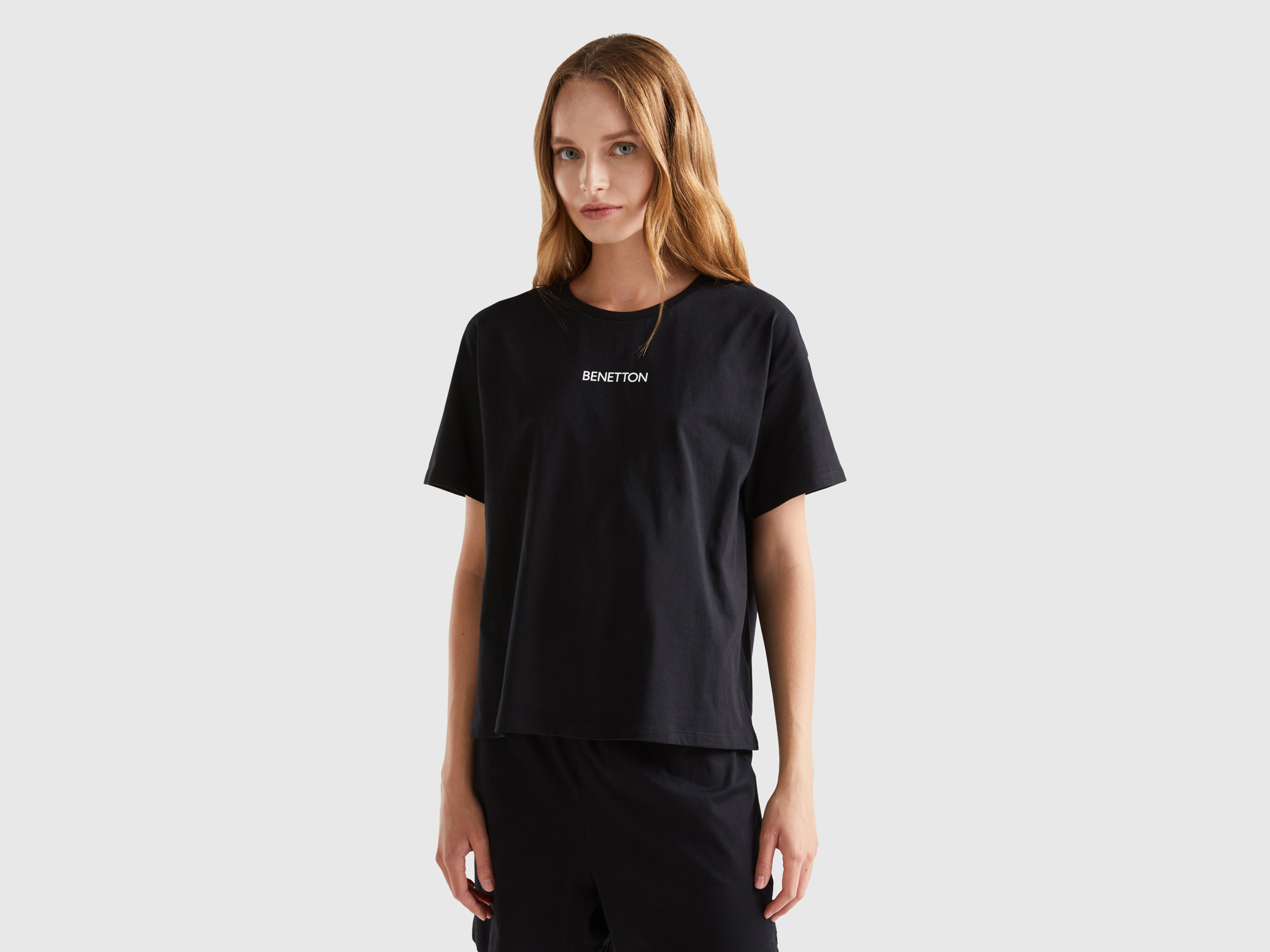 Benetton, 100% Cotton T-shirt, size L, Black, Women