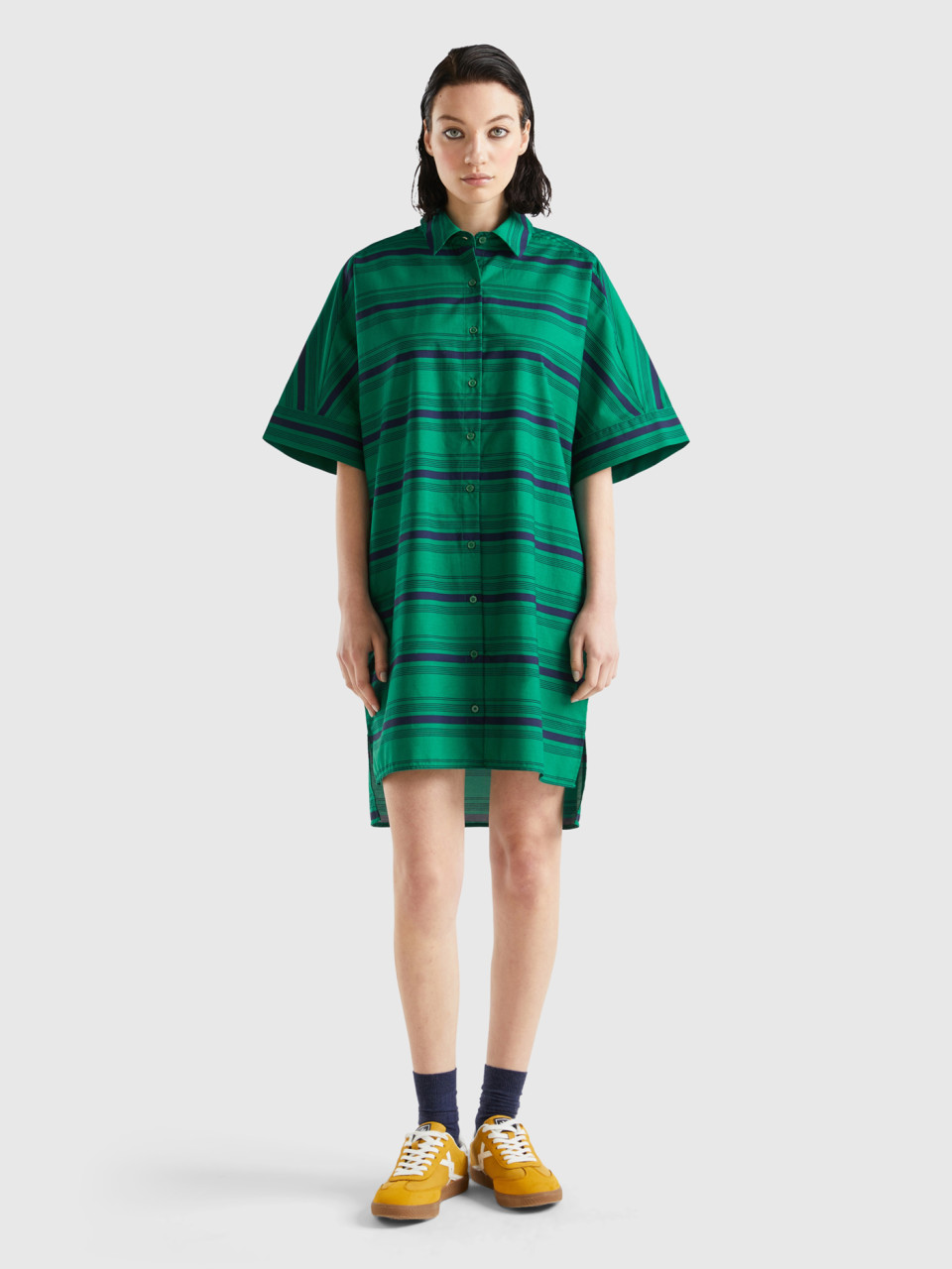 Benetton, Striped Shirt Dress, Green, Women