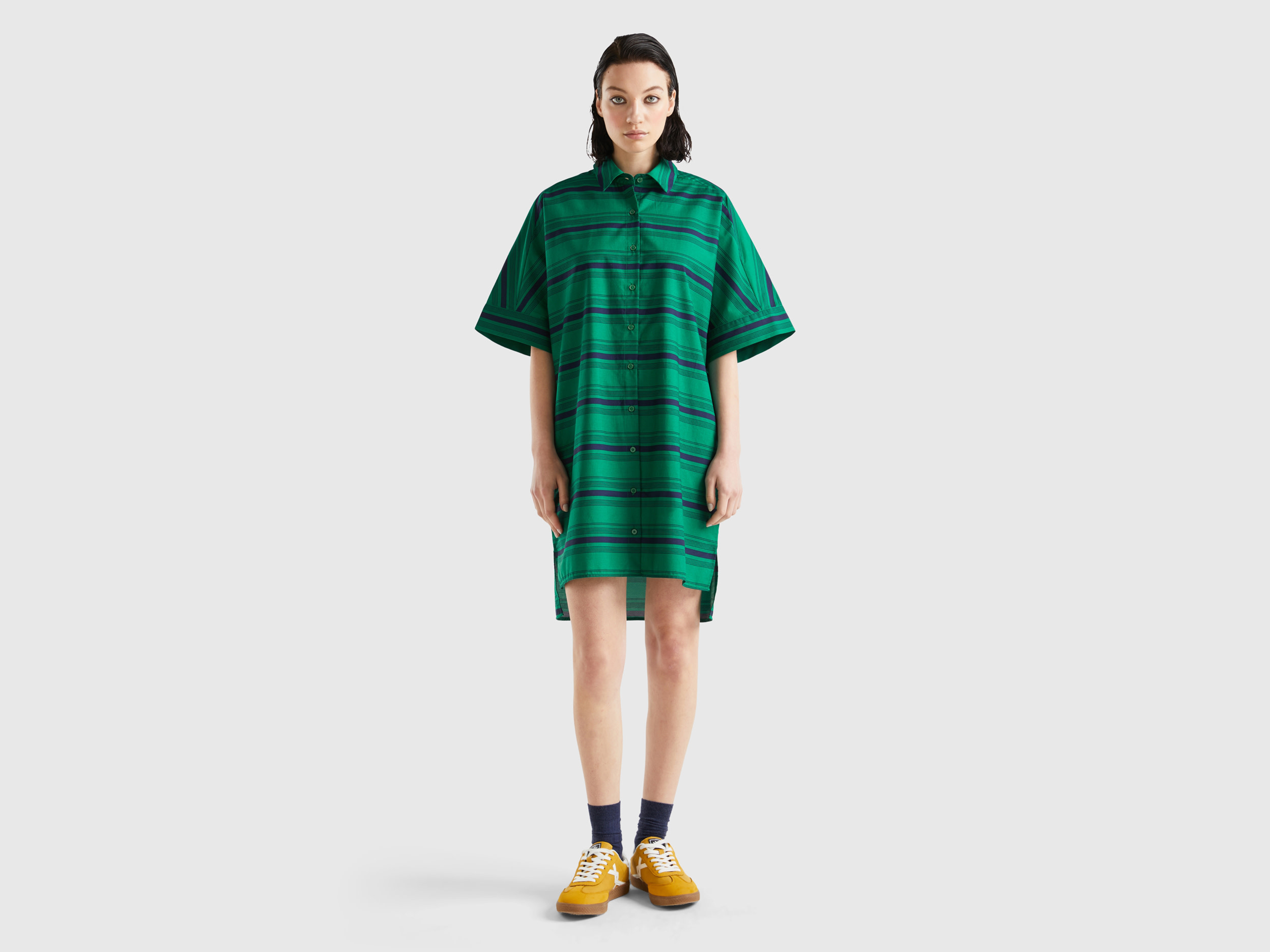 Benetton, Striped Shirt Dress, size L, Green, Women