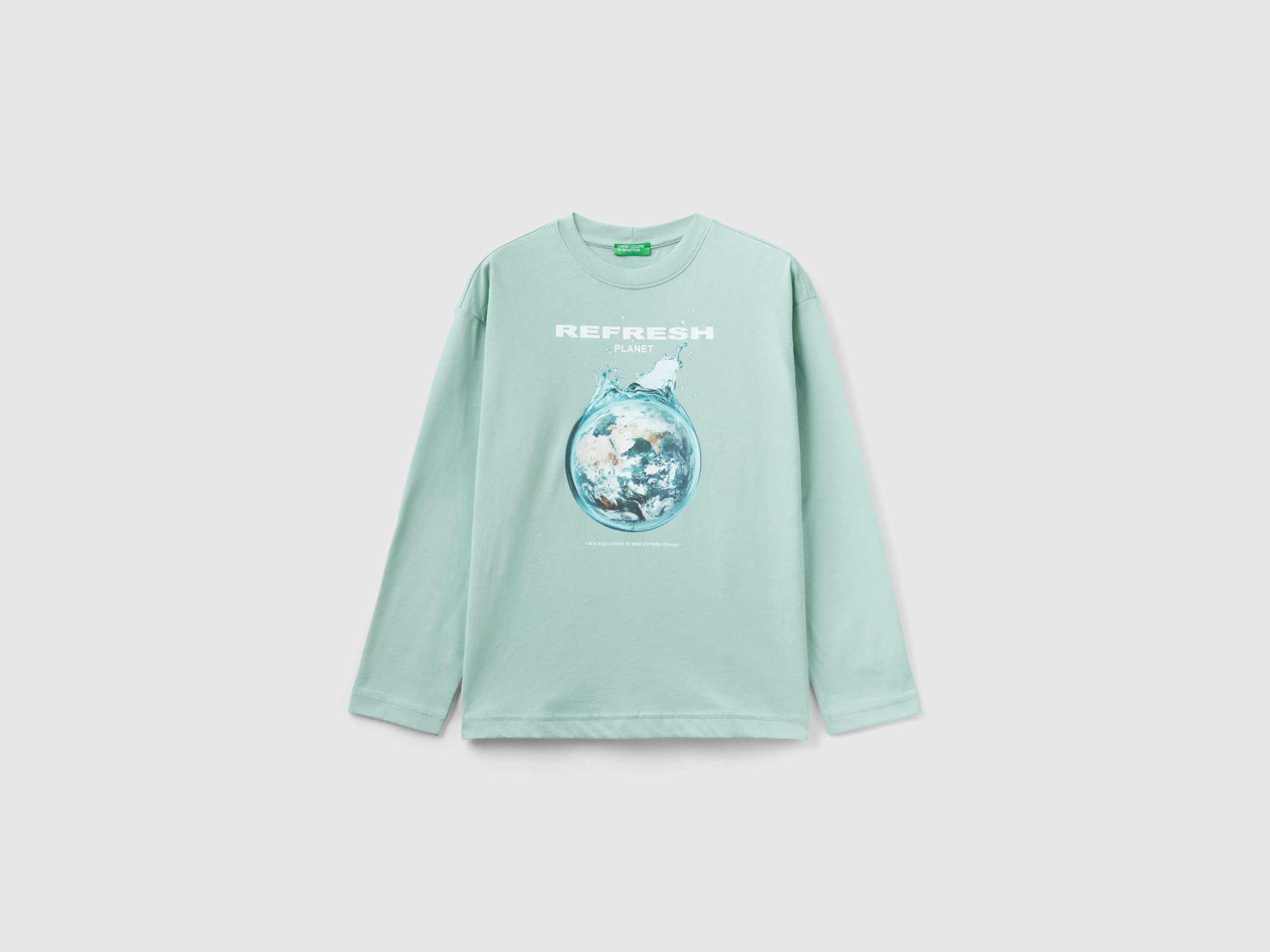 Benetton, T-shirt In Warm Cotton With Print, size S, Aqua, Kids